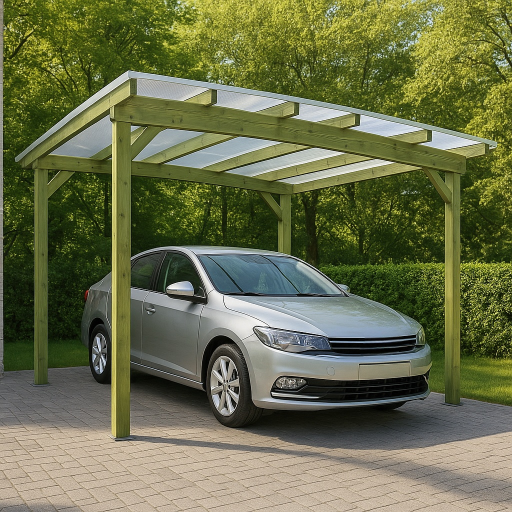 Abri de voiture en bois vert avec structure en polycarbonate pour une utilisation extérieure dans les jardins, 511 x 322 x 260 cm