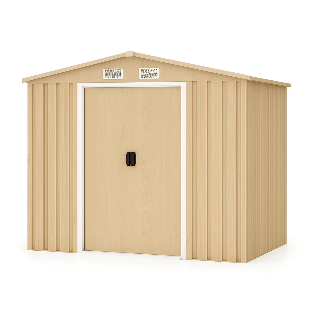 Abri de jardin en acier galvanisé imitation bois clair, 6,84 m² - qlLBQGu148io