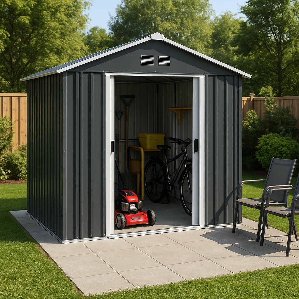 Abri de jardin en acier gris pour outils d'extérieur, 223 x 150 x 215 cm