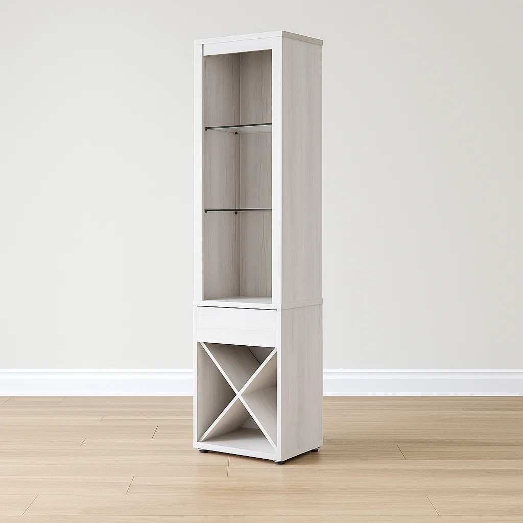 Vitrine avec étagères en verre, blanche, panneaux de particules et verre, idéale pour le salon, 39 x 47 x 187 cm