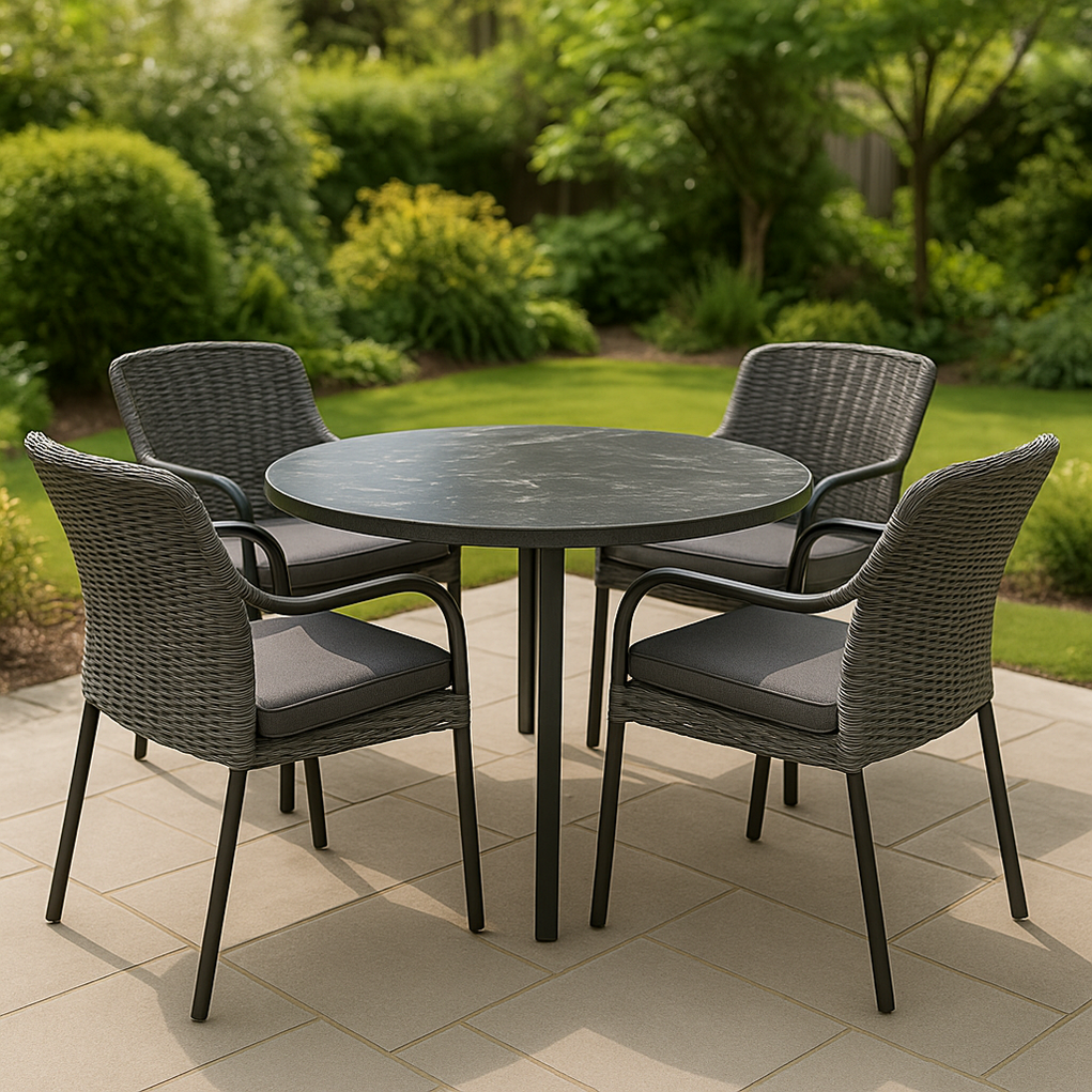 Ensemble table et chaises de jardin en rotin synthétique, 1 table, 4 chaises, gris gyJseNm431ko