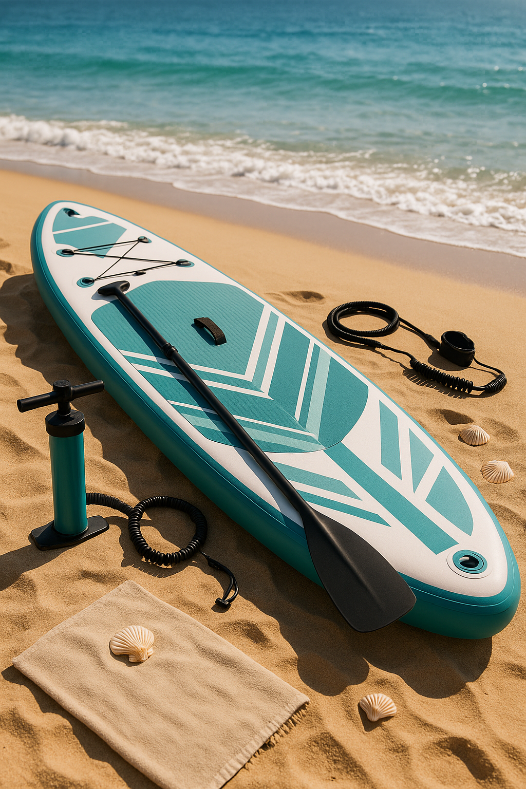 Planche de paddle gonflable blanche turquoise en PVC, idéale pour la plage et la mer, 320 × 84 × 15 cm, BSnMIxt544bO