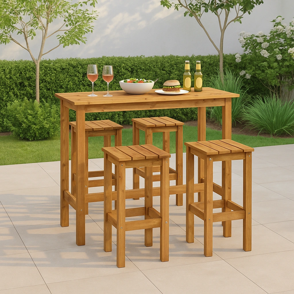 Ensemble table de bar en bois avec tabourets pour jardin