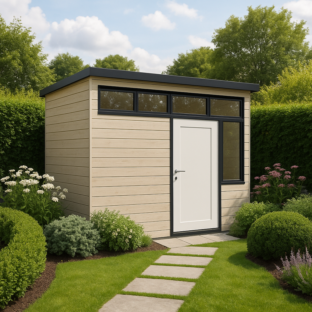 Abri de jardin en bois beige et blanc, imitation bois, pour l'extérieur, 250 × 200 × 250 cm