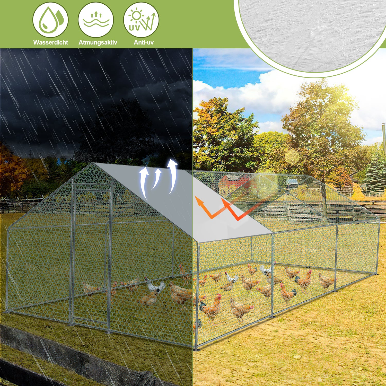 2025 Sonnewelt Hühnerstall mit PE-Markise 3 x 6 x 2 m