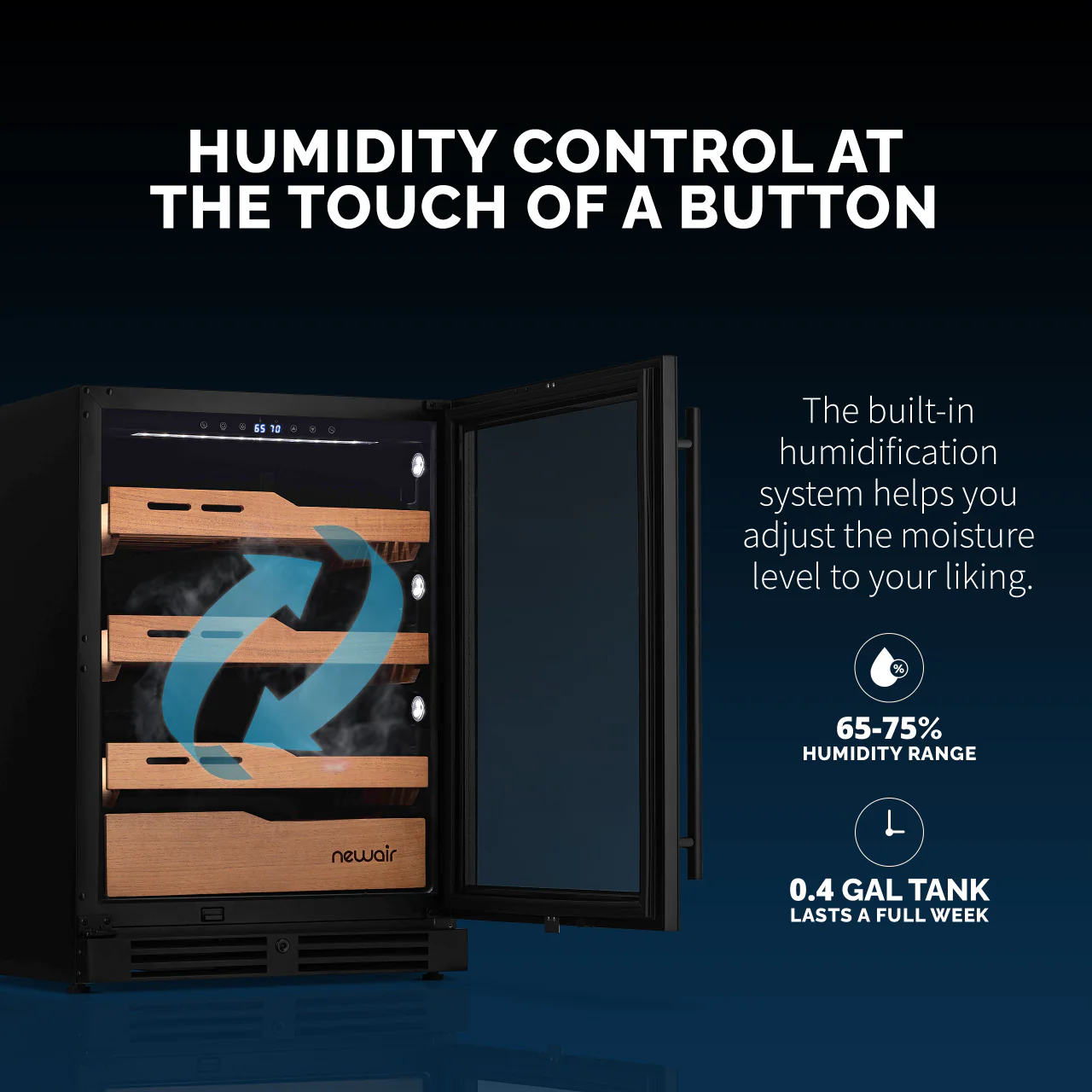 Newair® Elektrischer Zigarrenhumidor 2025. 1.500 Einheiten – Einbau- oder Standmodell.