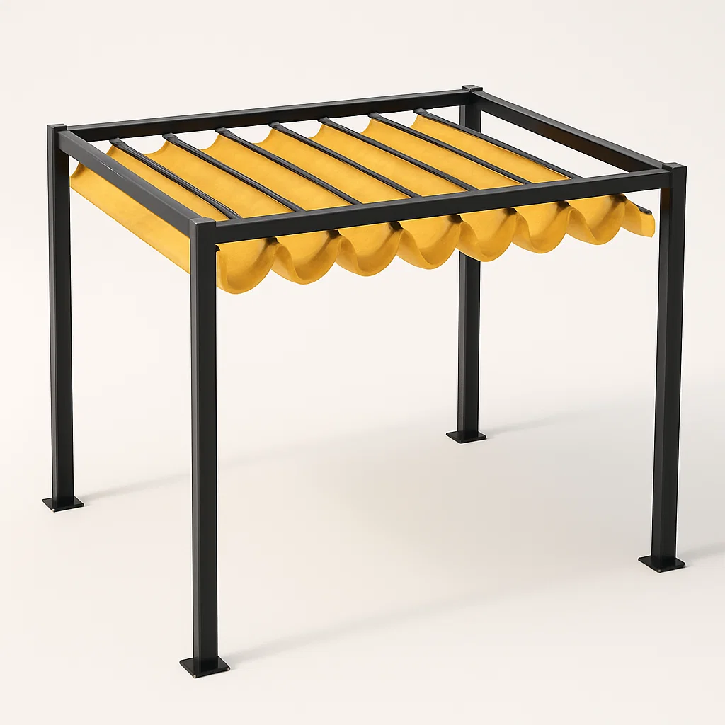 Pergola de jardin en métal avec store enroulable - Noir et jaune - pour usage extérieur - 400 cm de long x 250 cm de haut x 380 cm de profondeur FAznaMw325Pg