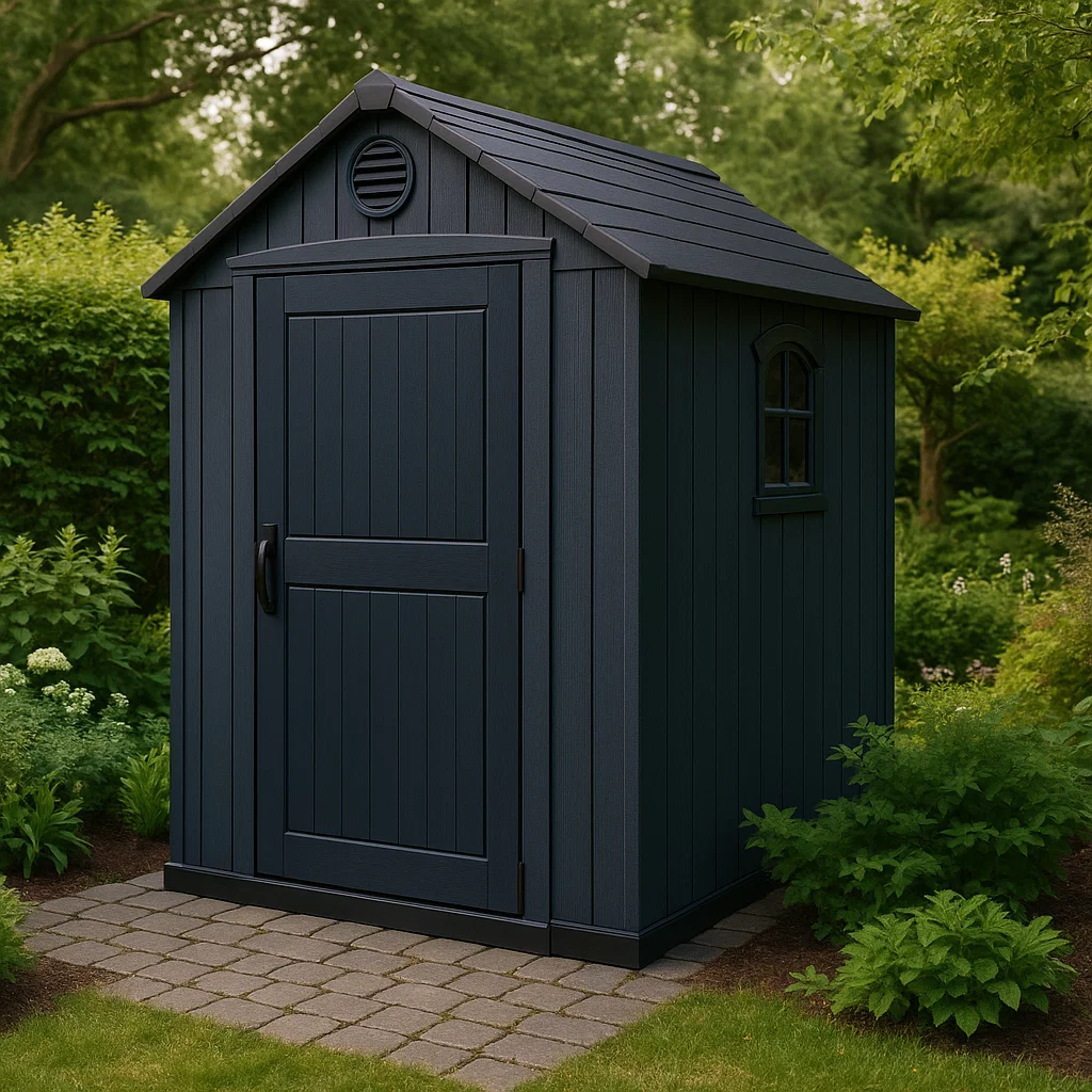 Abri de jardin extérieur en résine noire pour le rangement des outils, 150 x 180 x 195 cm, JyTLPmw211eG