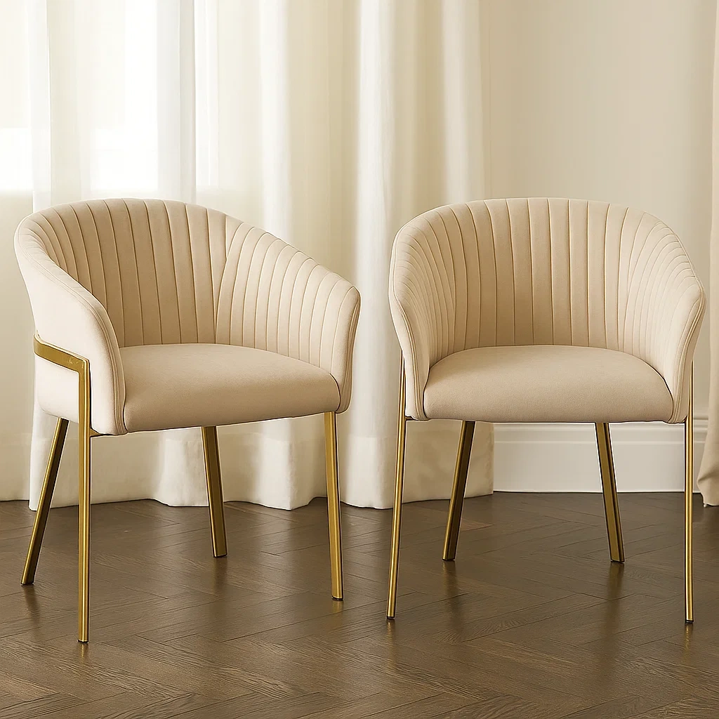Chaises et ensembles de chaises - Fauteuil - Beige - Velours et métal - Intérieur - 61×57×76 cm - kDfDcT5dOvjv