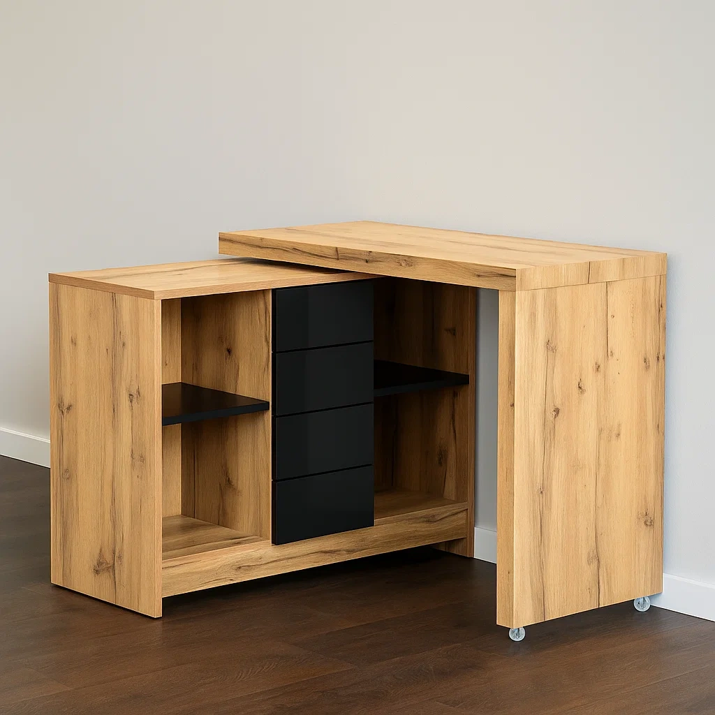 Bureau d'angle extensible traditionnel en bois MDF noir pour usage intérieur, 190 × 42 × 76,5 cm - 1l3lW6mJgkCc