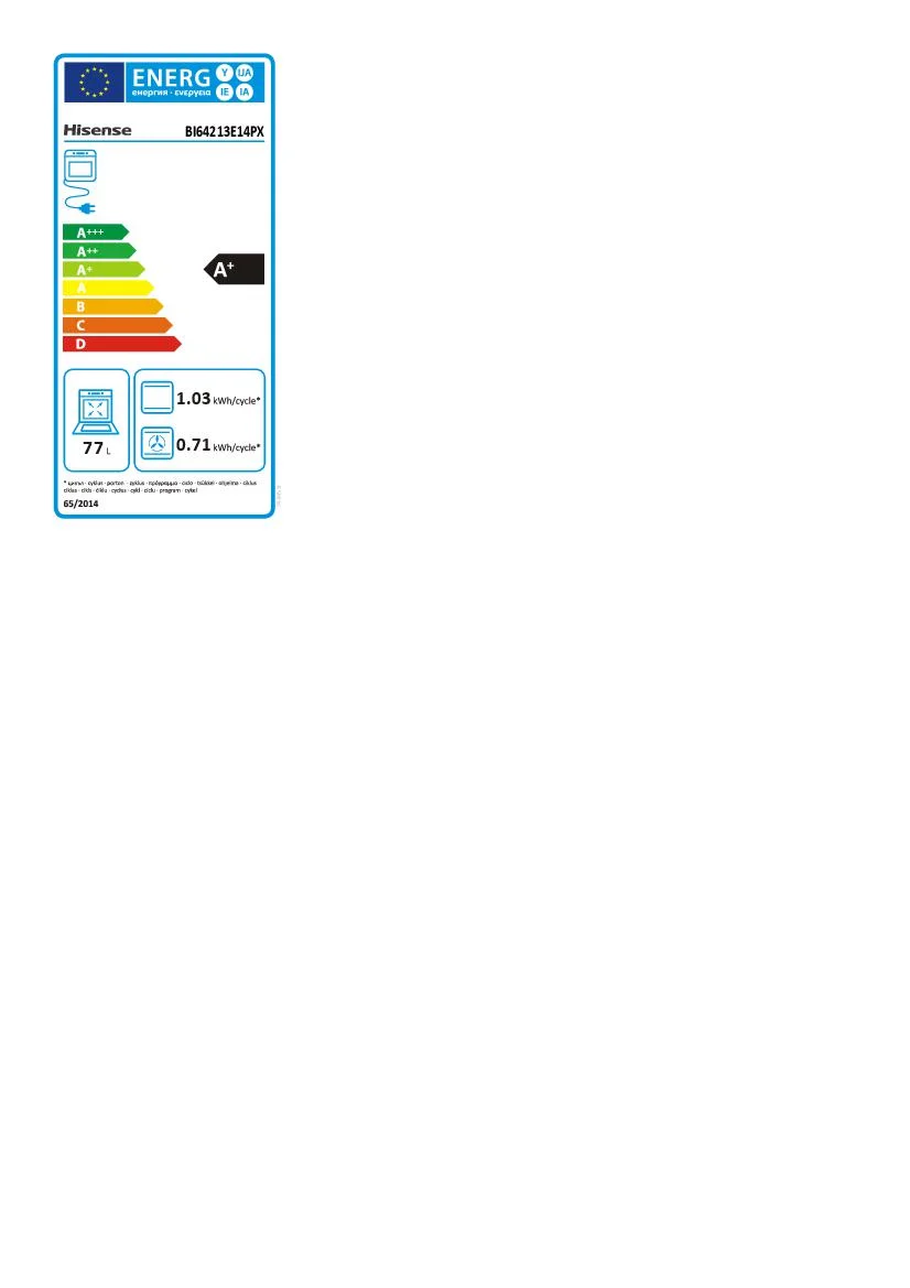 Hisense BI64213E14PX Multifunktionsbackofen, 3,5 kW, 77 l, Klapptür, 4 Kochfunktionen, Energieeffizienzklasse A+ – Edelstahl