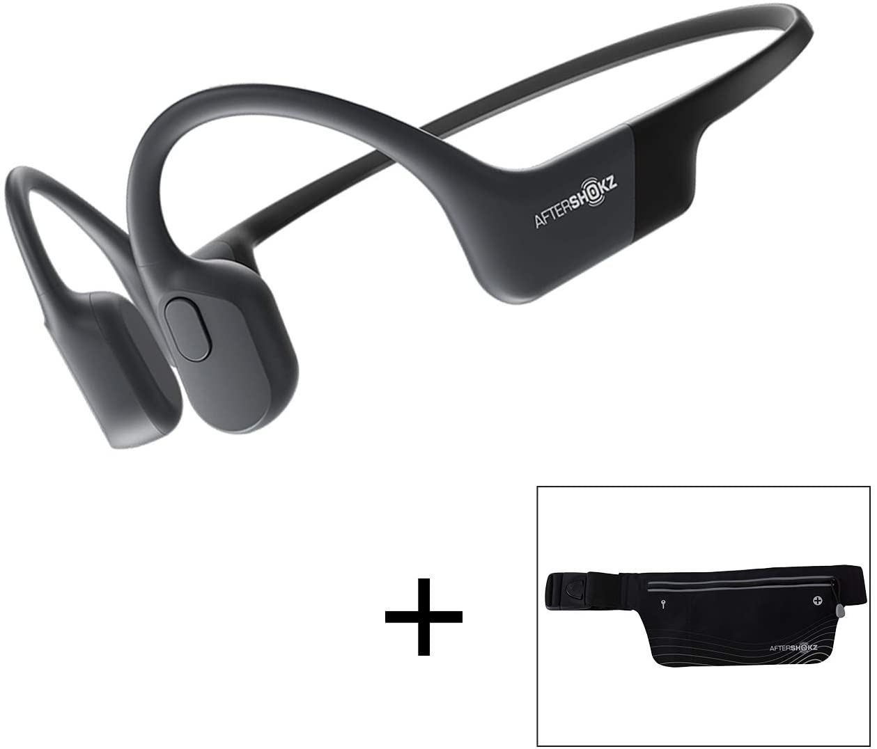 AfterShokz Aeropex Open-Ear-Knochenleitungskopfhörer mit Sportgurt, Cosmic Black, 2,3