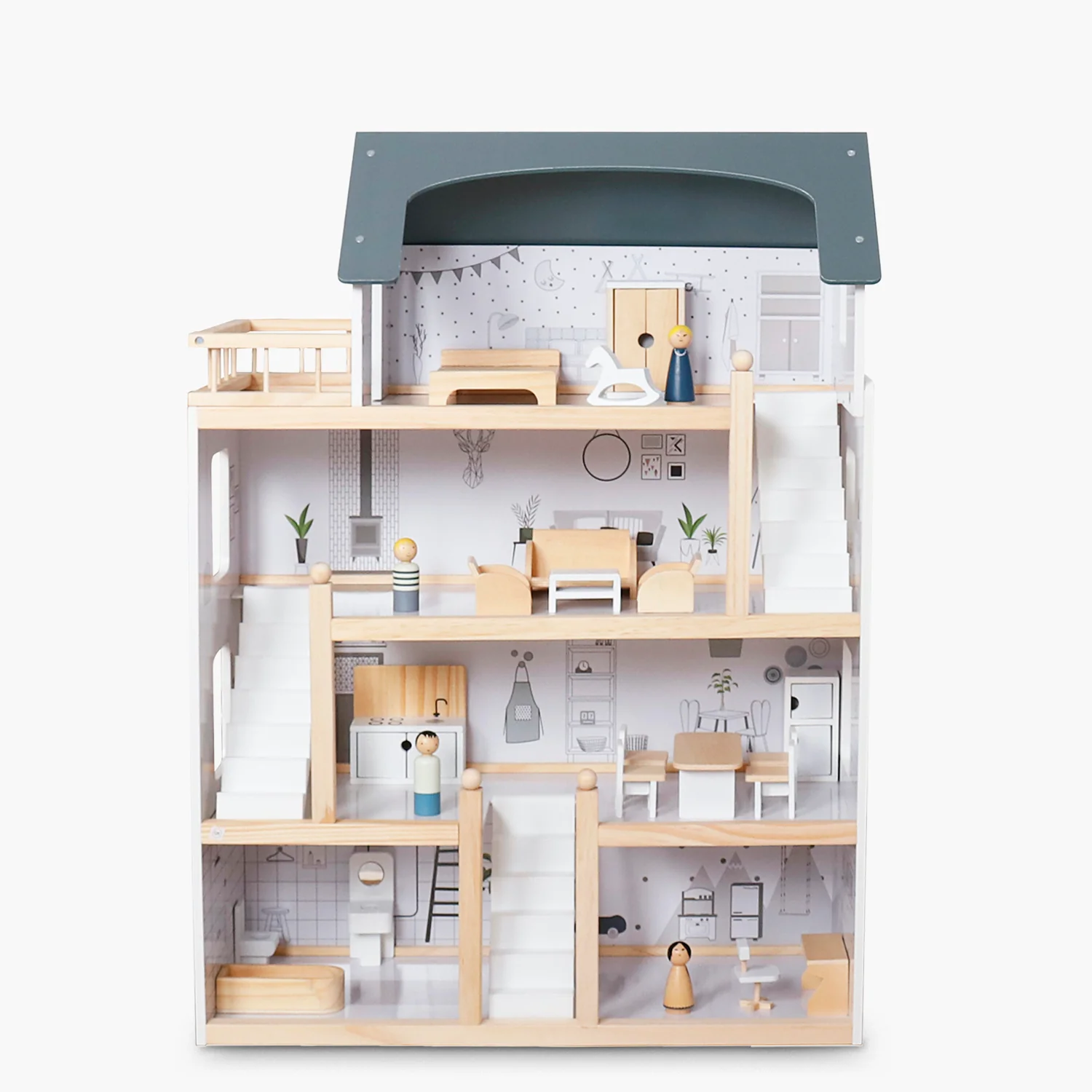 2025 Agustina Mehrfarbiges Holzpuppenhaus für Kinder