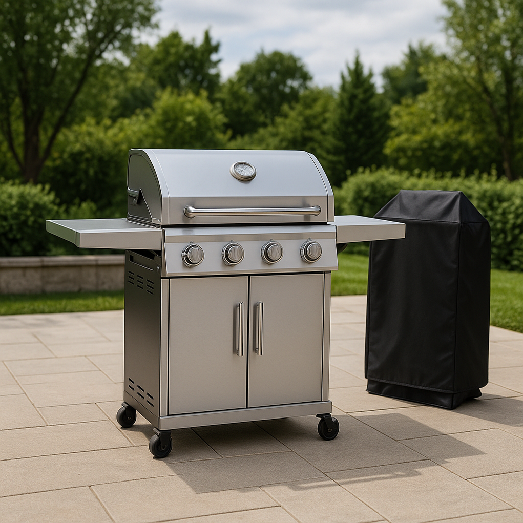 Barbecue à gaz rectangulaire argenté d'extérieur 120 x 55 x 135 cm muKPLGb359vj
