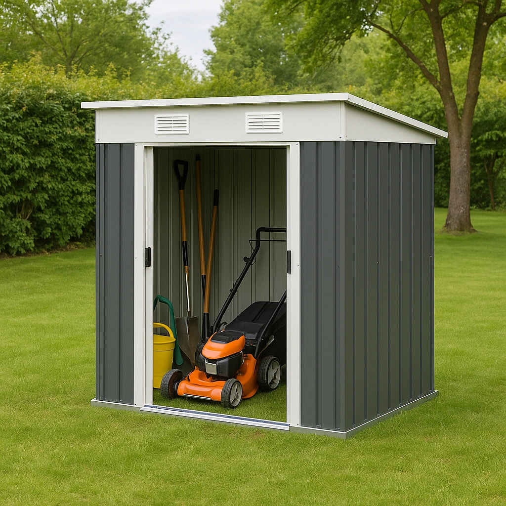 Abri de jardin, abri de rangement extérieur en métal gris, 180 x 150 x 195 cm