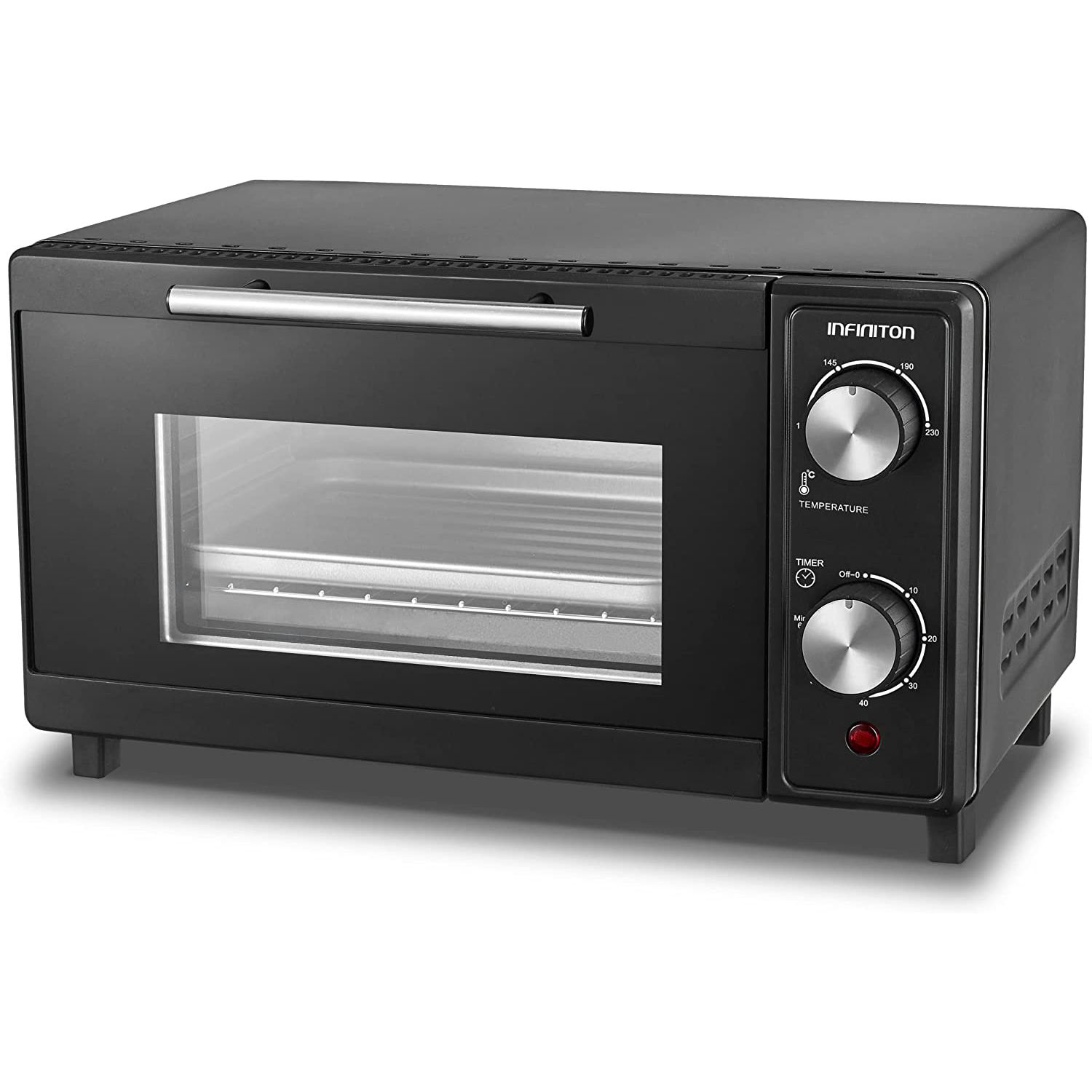 Infiniton HSM-71N91 – Tragbarer Tischbackofen, Schwarz, 9 Liter, Timer, Doppelverglasung, einstellbares Thermostat bis 230 °C