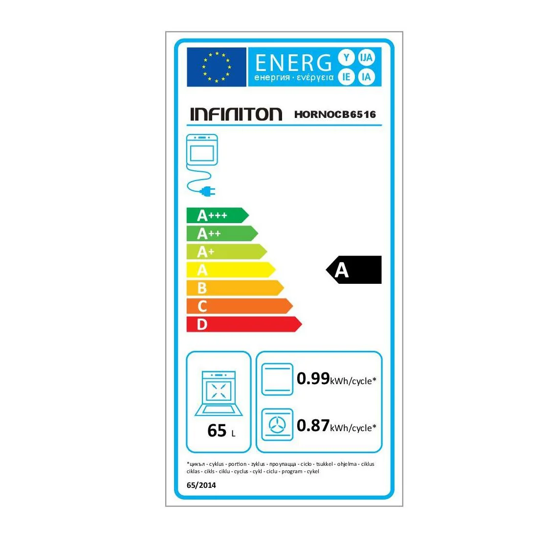 Infiniton HV-CB65H30 Multifunktions-Backofen mit Cerankochfeld, 8 Kochfunktionen und 3 Kochzonen, Energieeffizienzklasse A – Edelstahl