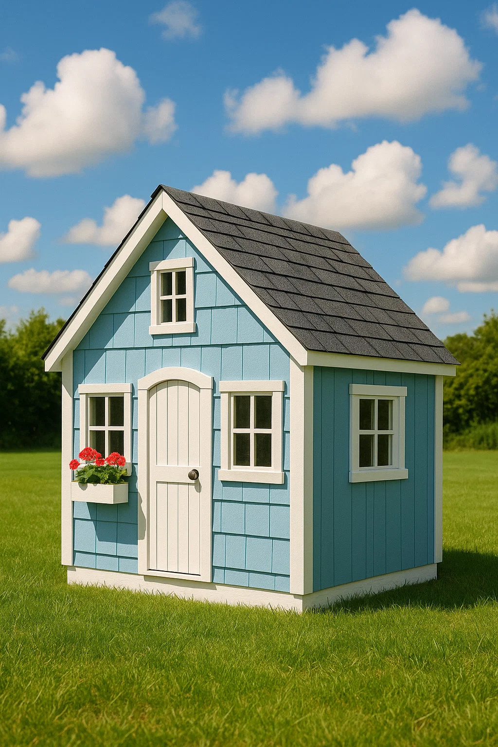 Cabane pour enfants, bois bleu, toit gris, jardin extérieur, 130×100×140 cm dZnzAKG145OR
