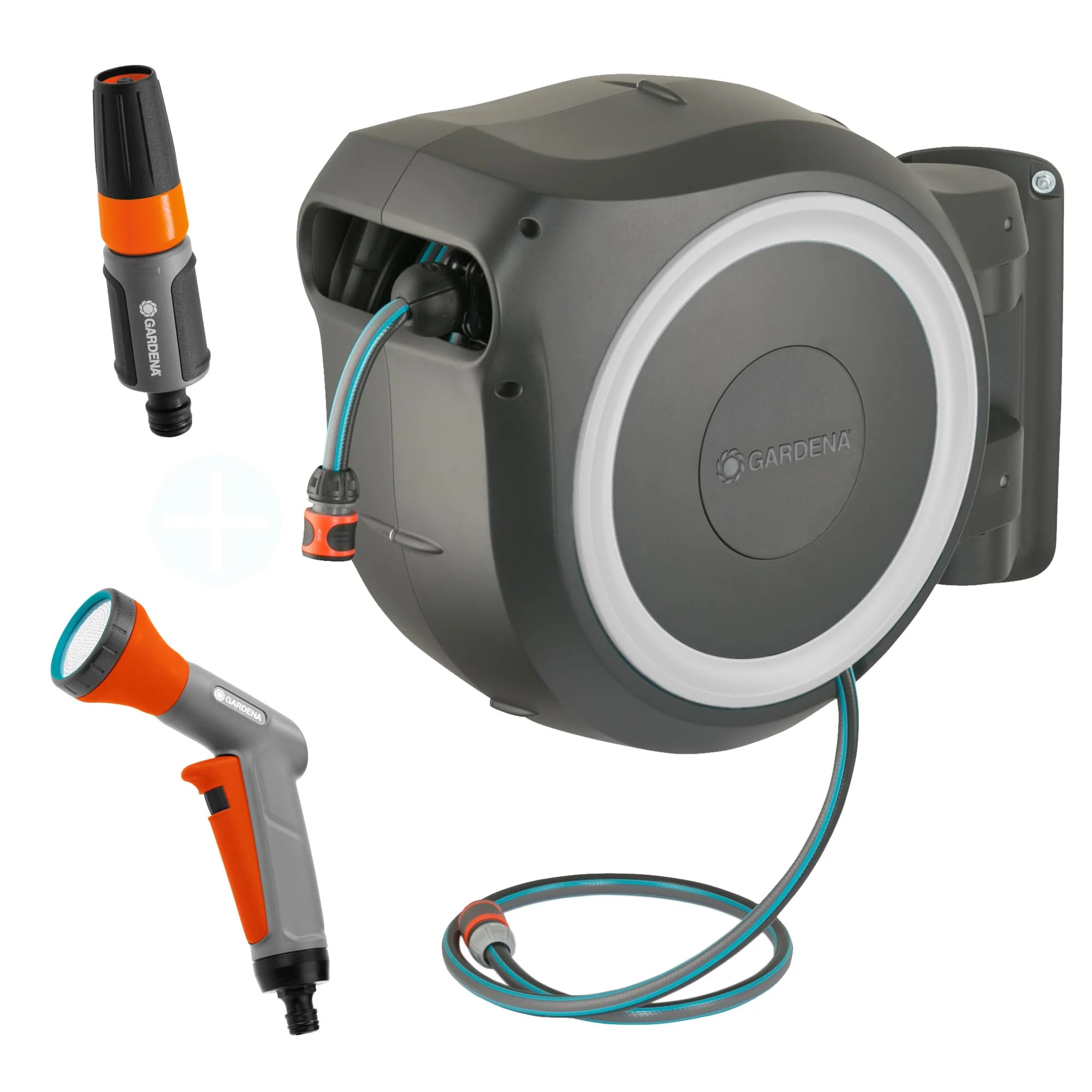 Gardena RollUp XL 35m Wand-Schlauchtrommel Exclusive Edition (2025): Flexible Bewässerung für große Gärten. Drehbarer Schlauchaufroller mit 35 m Schlauch, Brause und Reinigungssprüher (18632-60)