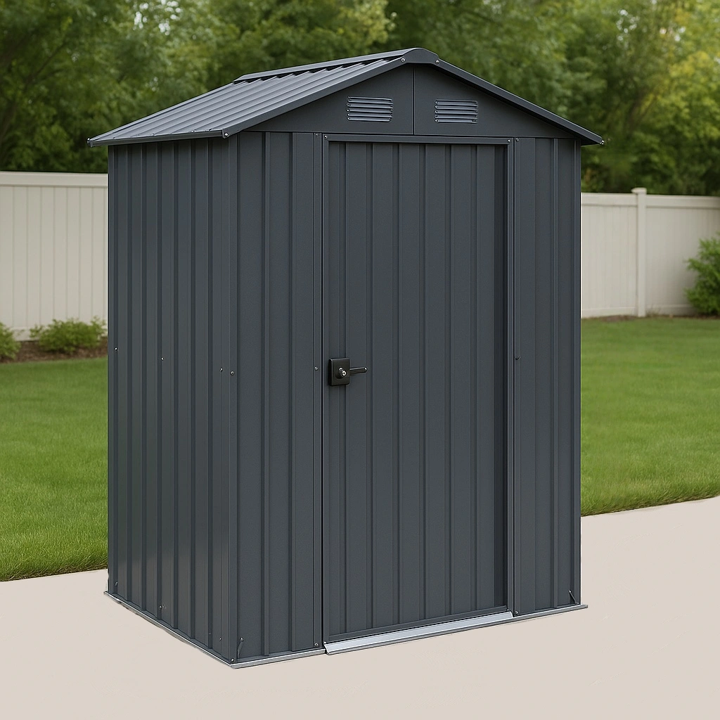 Abri de jardin en métal gris, rangement d'outils d'extérieur, 110 x 90 x 190 cm