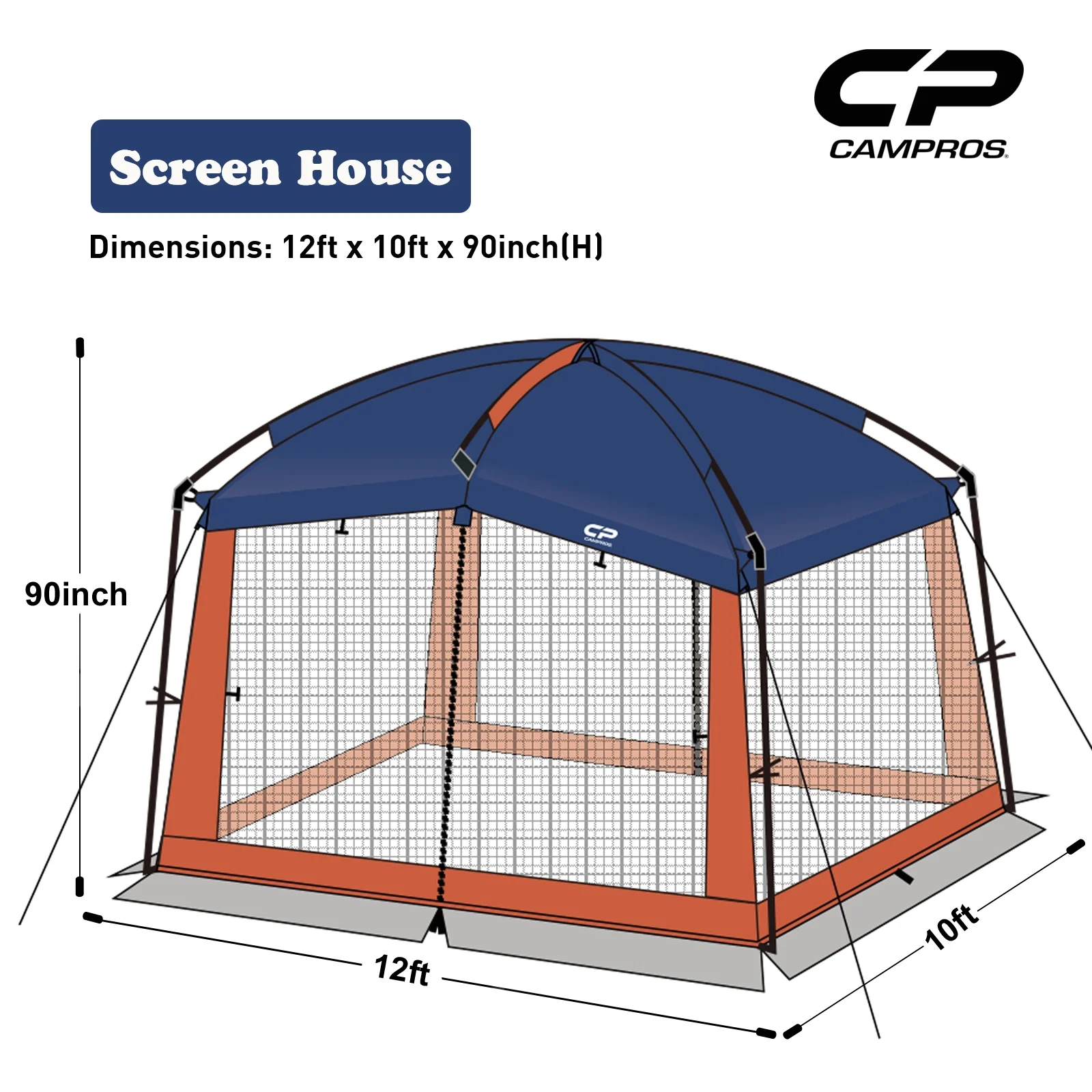 Campros Screen House Room Sonnenschutzzelt 2025, 12' x 10'. Blau.