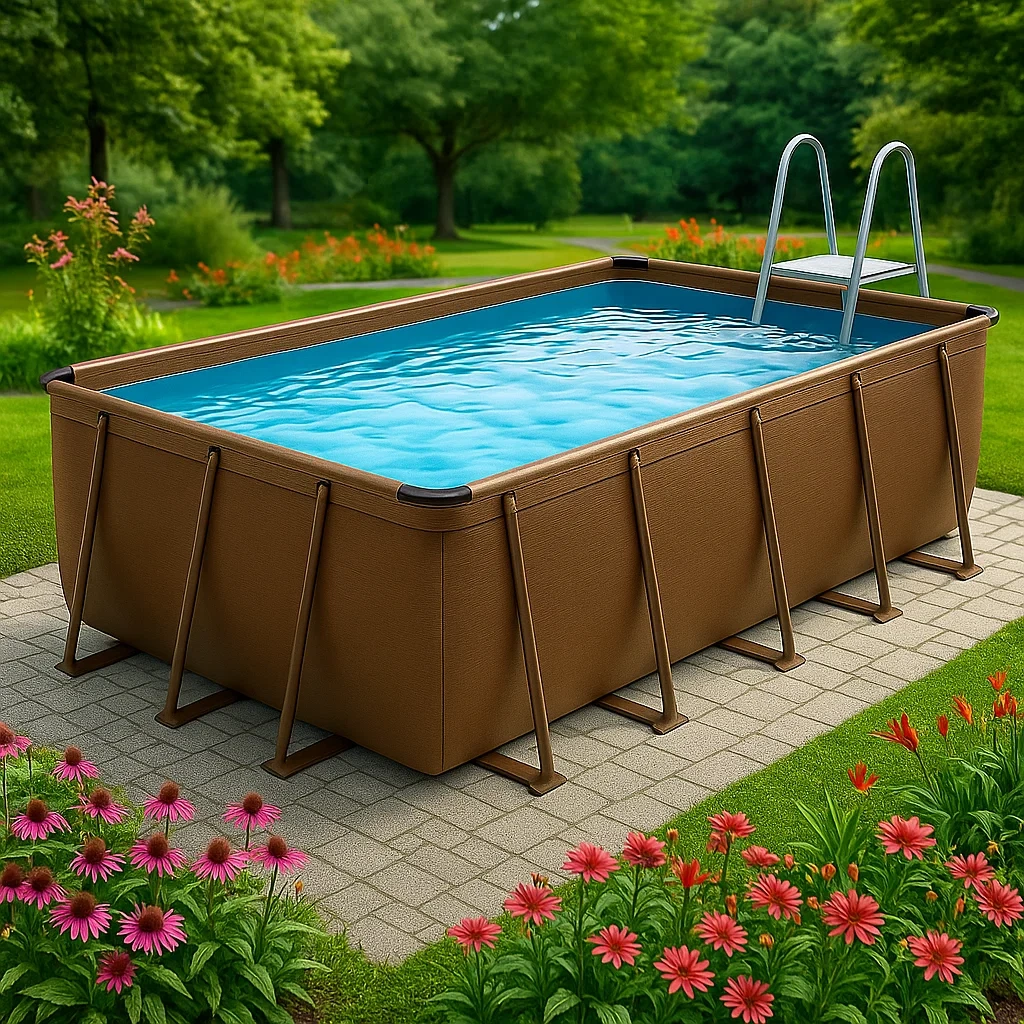 Piscine tubulaire rectangulaire amovible en acier, 532 x 265 x 119 cm, marron, avec filtre et échelle, flrKaNW193TX