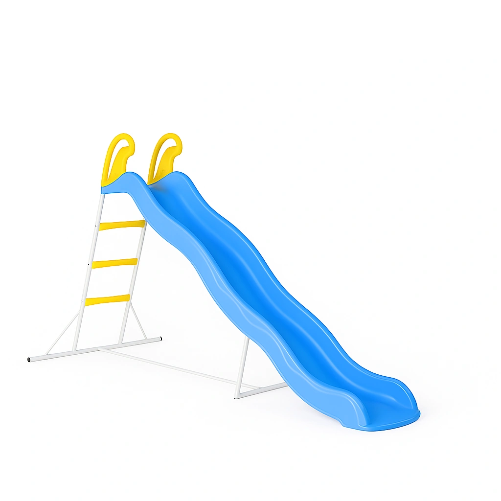 Toboggan bleu pour enfants avec escaliers jaunes, en plastique, pour l'extérieur et l'intérieur, 200 x 45 x 80 cm