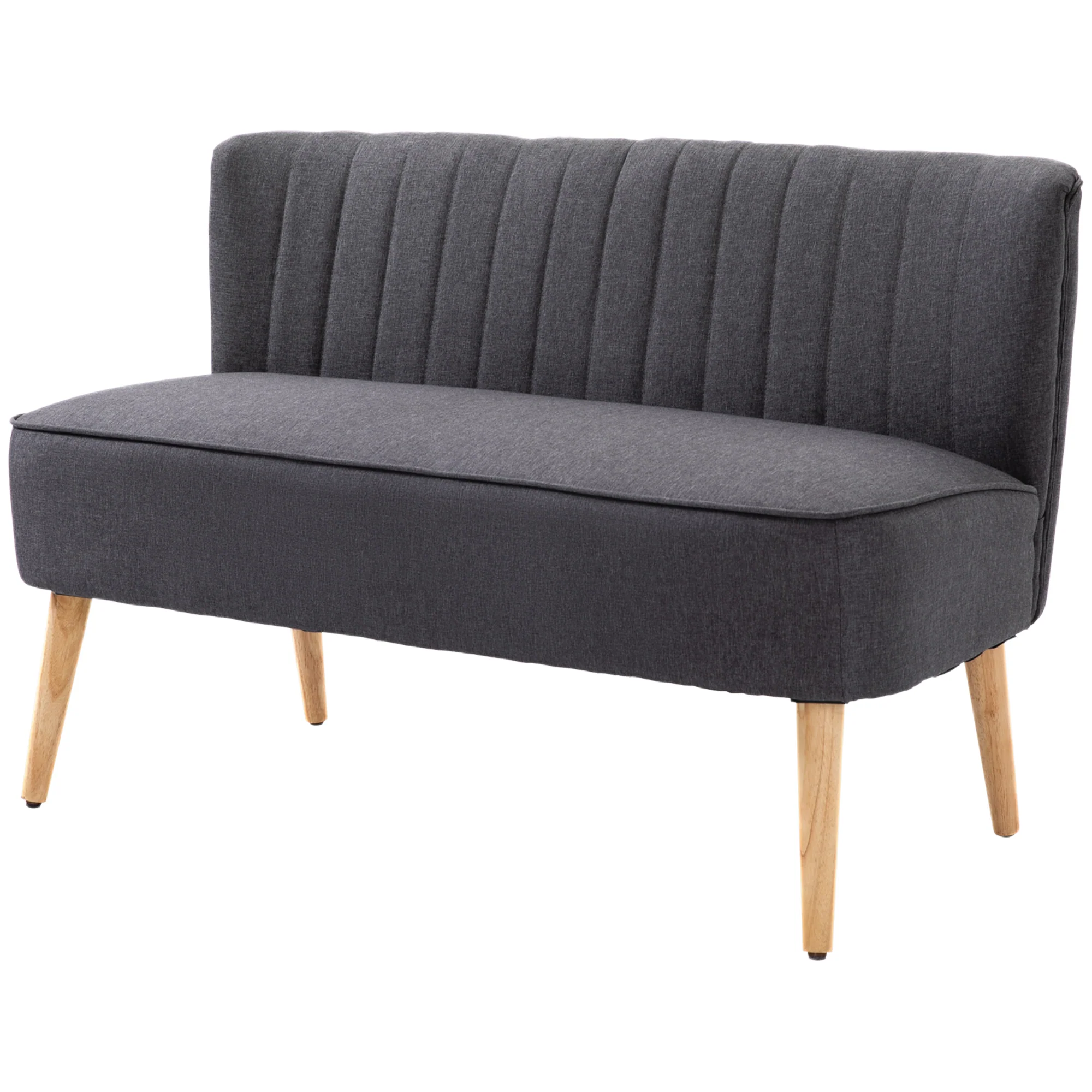 Modernes Leinensofa für 2 Personen. Kompaktes Sofa mit Polsterung und Holzbeinen. Grau.