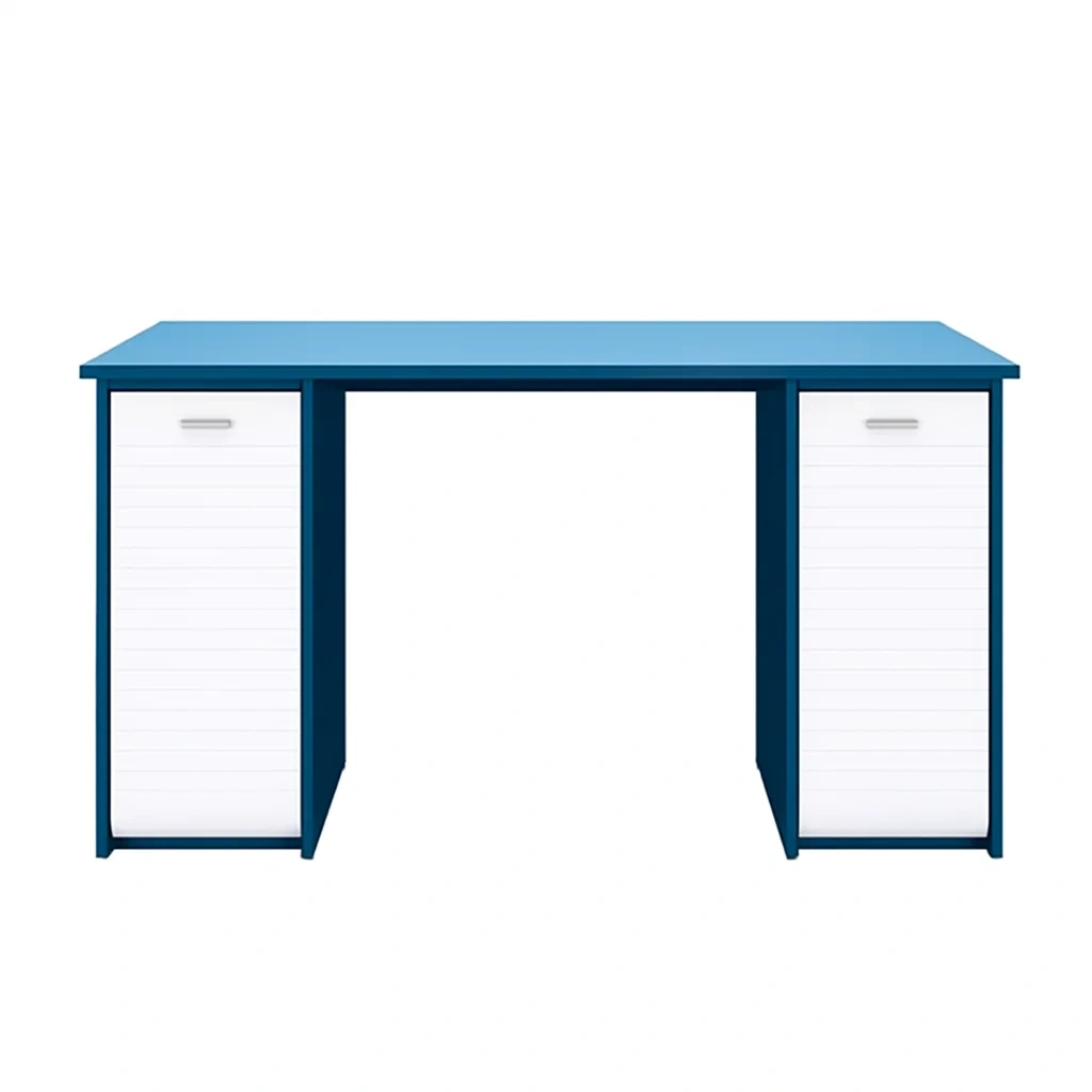 Bureau d'ordinateur à 2 portes, bleu et blanc, 120 x 50 x 75 cm - ZINYOxN298xo