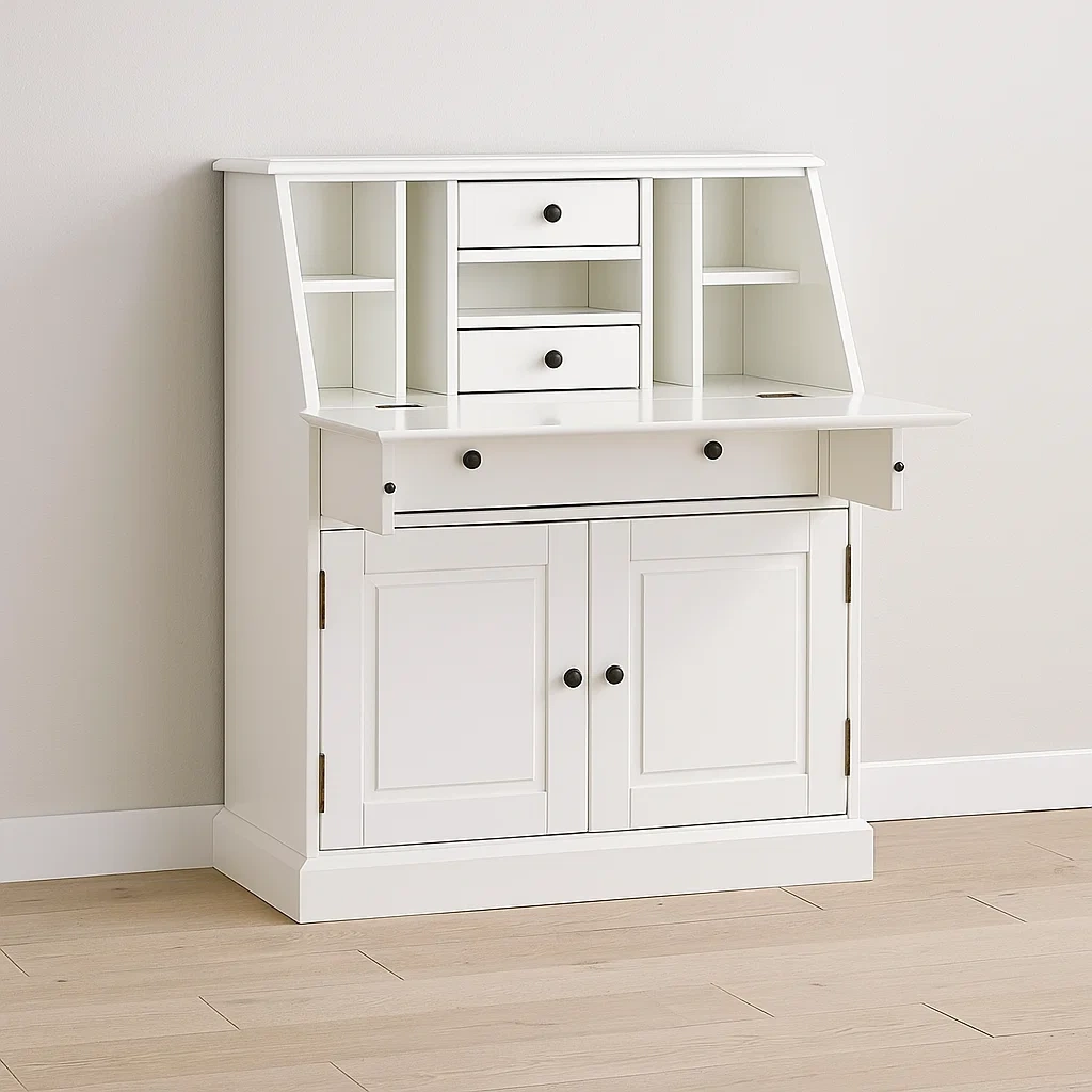 Secrétaire avec étagères et tiroirs - Blanc - MDF et pin - Intérieur - 93×40×110,8 cm - znr3GlPpOY3u