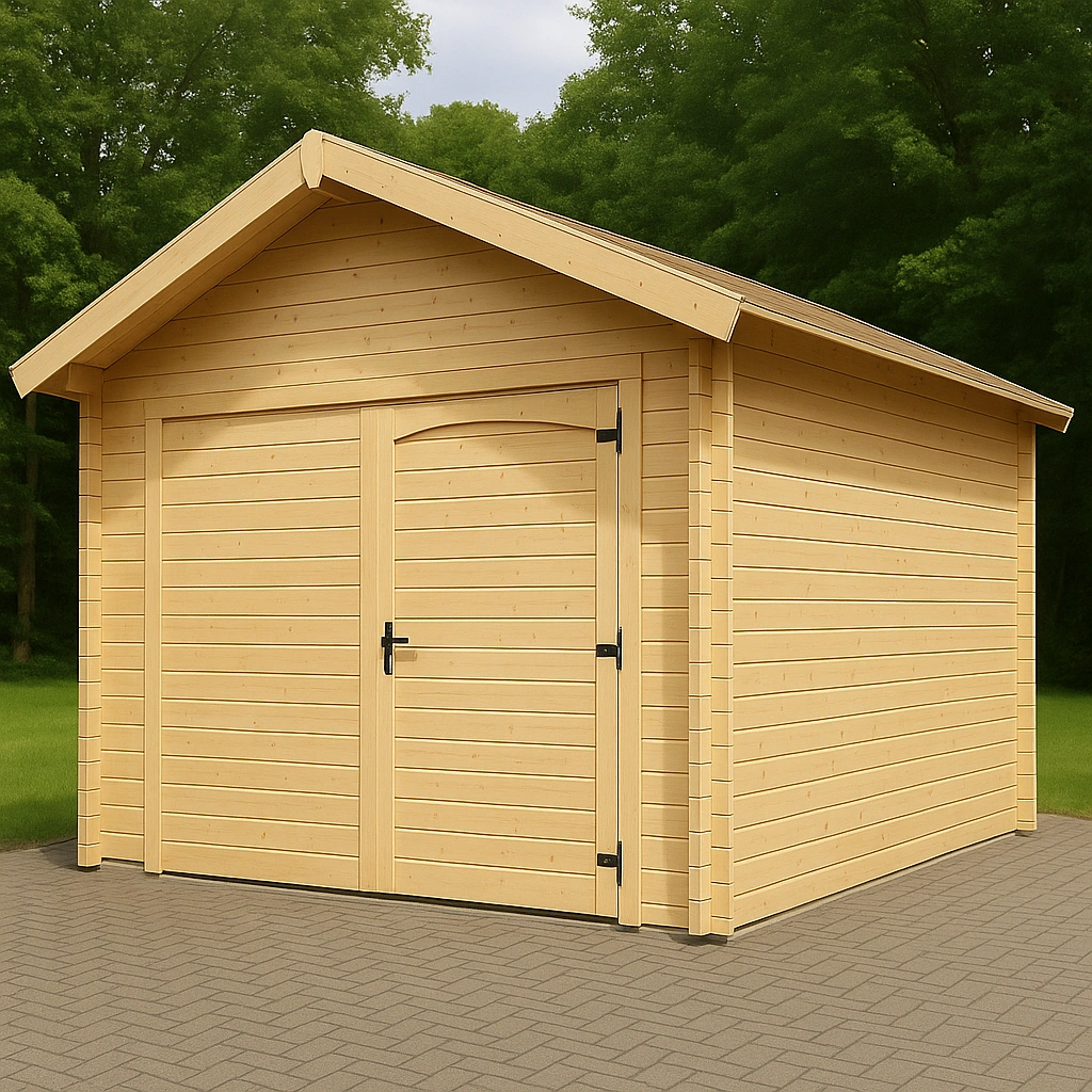 Abri voiture en bois avec toit à pignon et double porte, 3 x 5 x 2,7 m