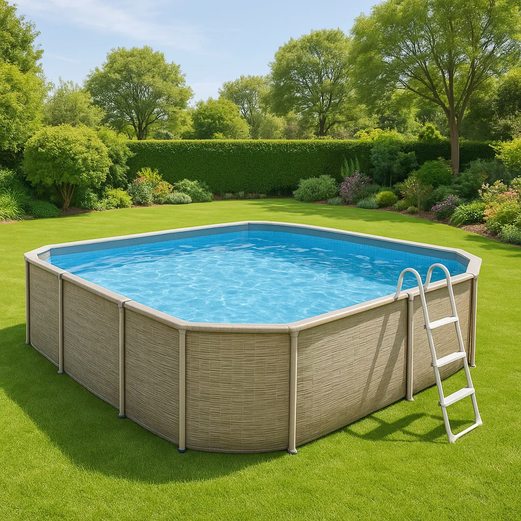 Rechteckiger Aufstellpool, Montagepool, Schwimmbecken, helles Holz, PVC/dreischichtig, für den Außenbereich/Garten, 412 x 201 x 122 cm osCDyqE567bC