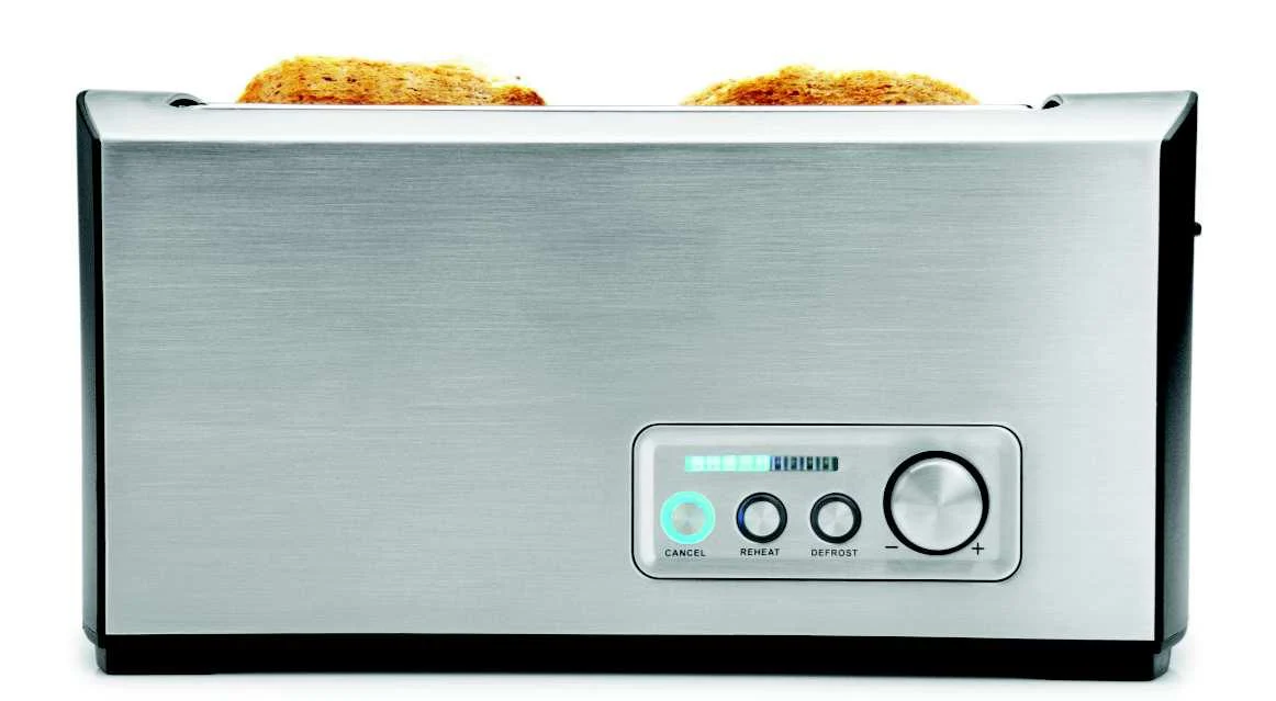 2025 4-Scheiben-Toaster mit langen Schlitzen für 4 Scheiben. 1500 W. Gebürsteter Edelstahl.