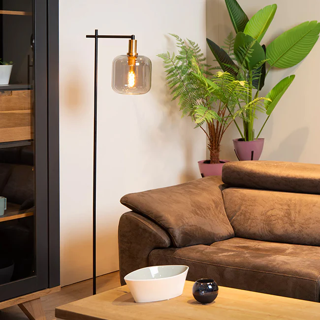 Stehleuchte 2025 aus Stahl und schwarzem Rauchglas. Langer Fuß 31 x 150 cm, Fassung E27 – LULP0068