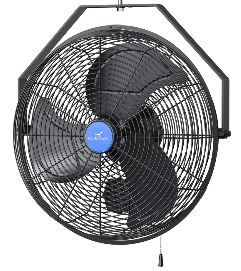 2025 Big Helicopter – 45,7 cm (18 Zoll) großer, wetterfester Wandventilator. Industriequalität. Für den Innen- und Außenbereich geeignet. Ideal für Veranden, Gewächshäuser, Garagen, Werkstätten und Laderampen. Schwarz.