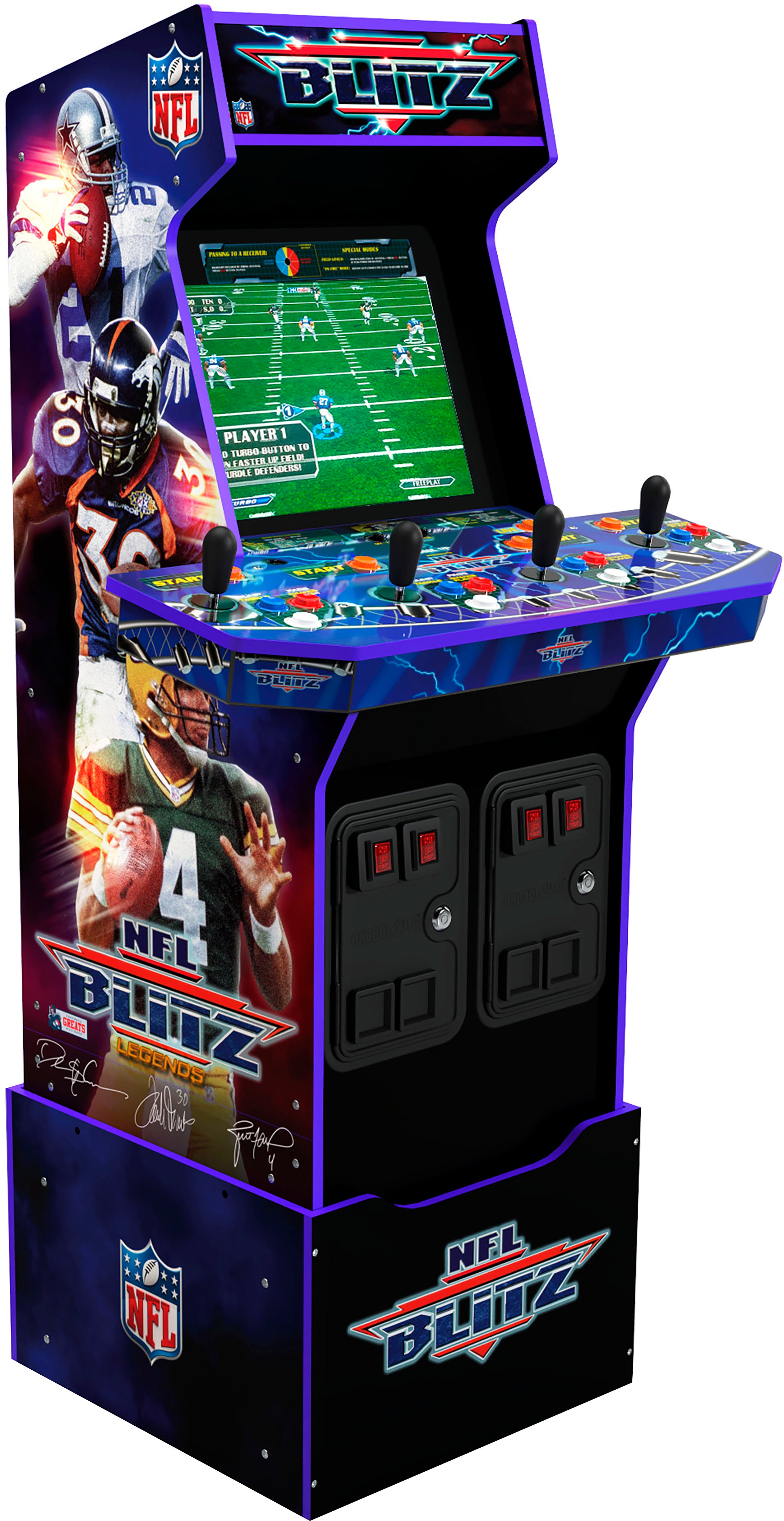Arcade1Up – NFL Blitz Arcade-Automat mit Hubfuß und beleuchtetem Leuchtschild – Mehrfarbig