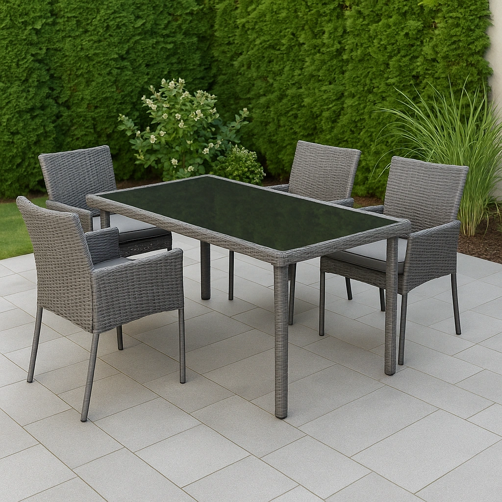 Ensemble de salle à manger de jardin en rotin synthétique gris - KNLoSnn377AX