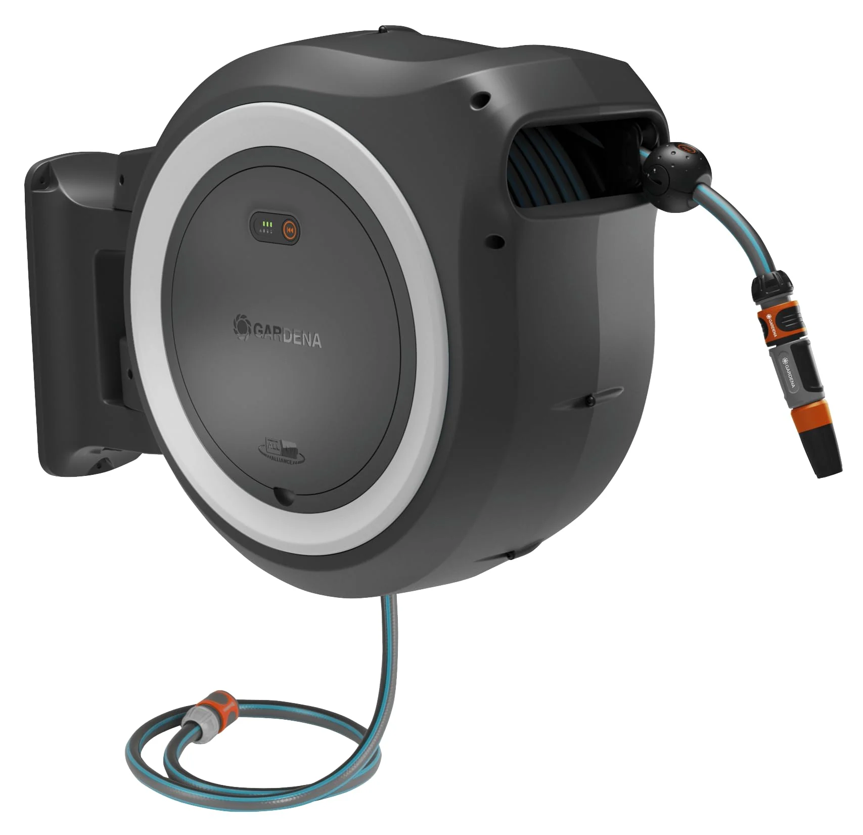 Gardena PowerRoll XL 2025 – Gebrauchsfertige Wandmontage-Batteriebox: Automatische Gartenschlauchaufroller mit 35-m-Schlauchführung und RollControl. Komplettset mit Akku (18642-20)