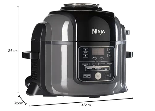 Ninja Foodi Multifunktionskocher (Modelljahr 2025). 6 Liter. 7-in-1-Multifunktionskocher. Schnellkochtopf. Heißluftfritteuse. Schongarer. Grill und mehr. Gebürsteter Edelstahl und Schwarz. OP300EU