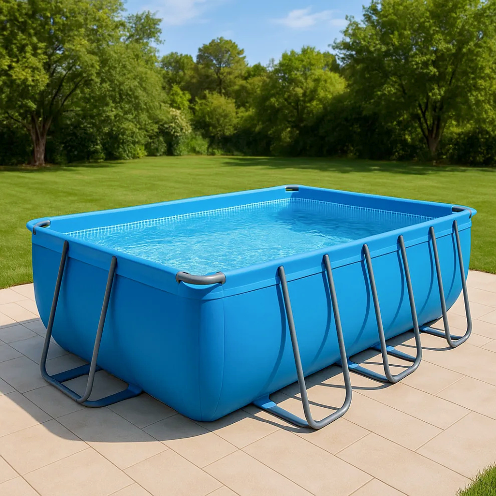 Rechteckiger PVC-Metall-Gartenpool, dunkelgrau-blau, rechteckiger, rohrförmiger PVC- und Metall-Gartenpool, 549 x 274 x 122 cm, WIYJJxt647PO
