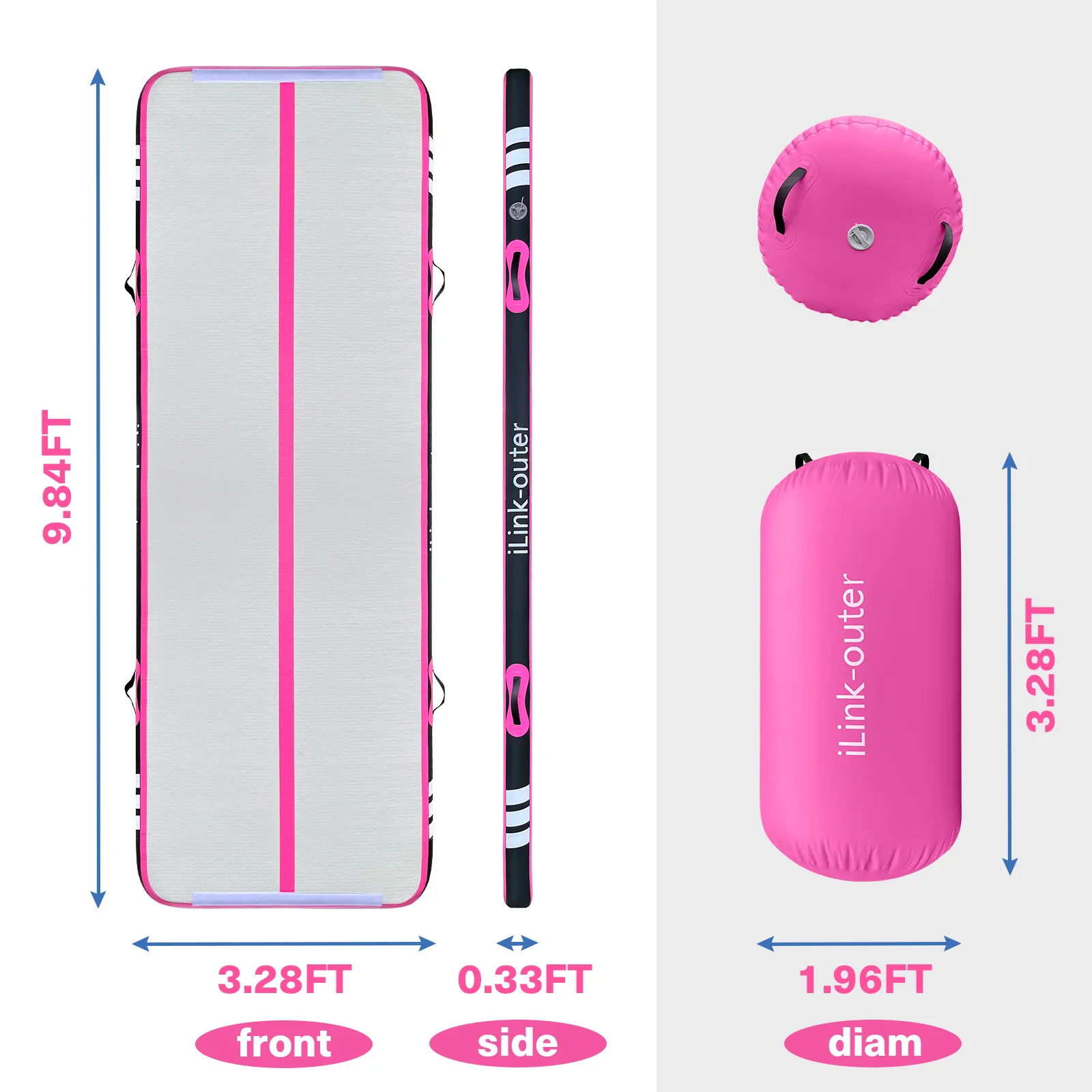 Airtrack 3 Meter aufblasbare Gymnastikmatte mit Rolle. 10 cm dicke Trainingsmatte mit elektrischer Pumpe – für Zuhause, Fitnessstudio oder Outdoor-Aktivitäten.