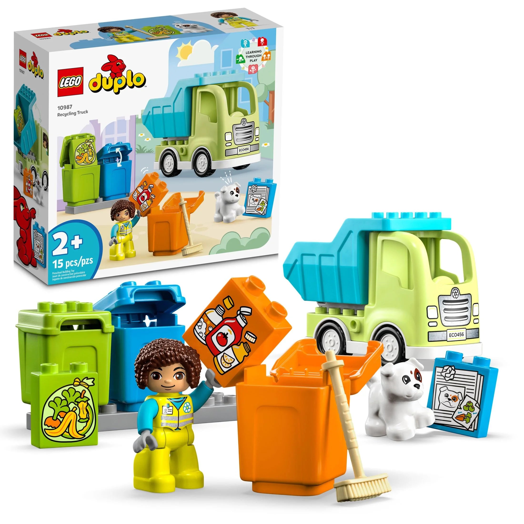 LEGO DUPLO City Recycling-LKW 10987, Bauset, Lernen durch Spielen – Kreatives MINT-Geschenk für Jungen und Mädchen ab 2 Jahren, Enthält 3 Mülltonnen zum Sortieren