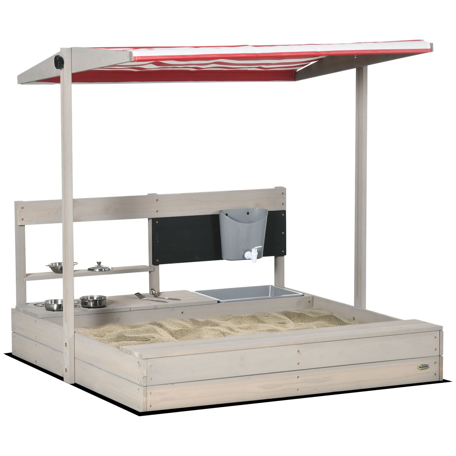 Outsunny Kindersandkasten, Holz und Polyester, 114 x 110 x 110 cm, Grau