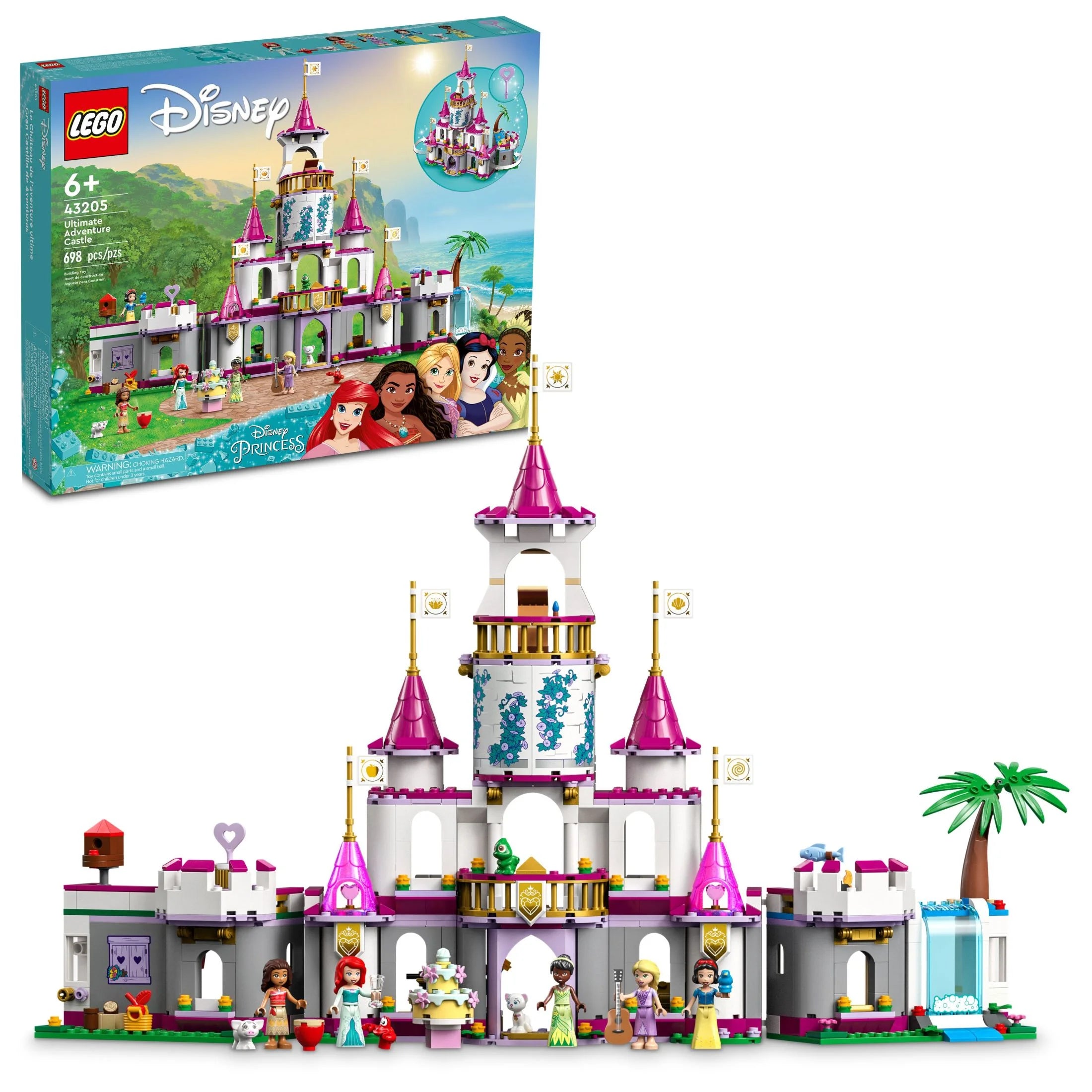 LEGO Disney Prinzessinnen Ultimatives Abenteuerschloss, Disney Schloss-Bauspielzeug, inklusive 5 Disney Prinzessinnen-Minifiguren: Arielle, Rapunzel und Schneewittchen, Disney Geschenk für Jungen und Mädchen, 43205