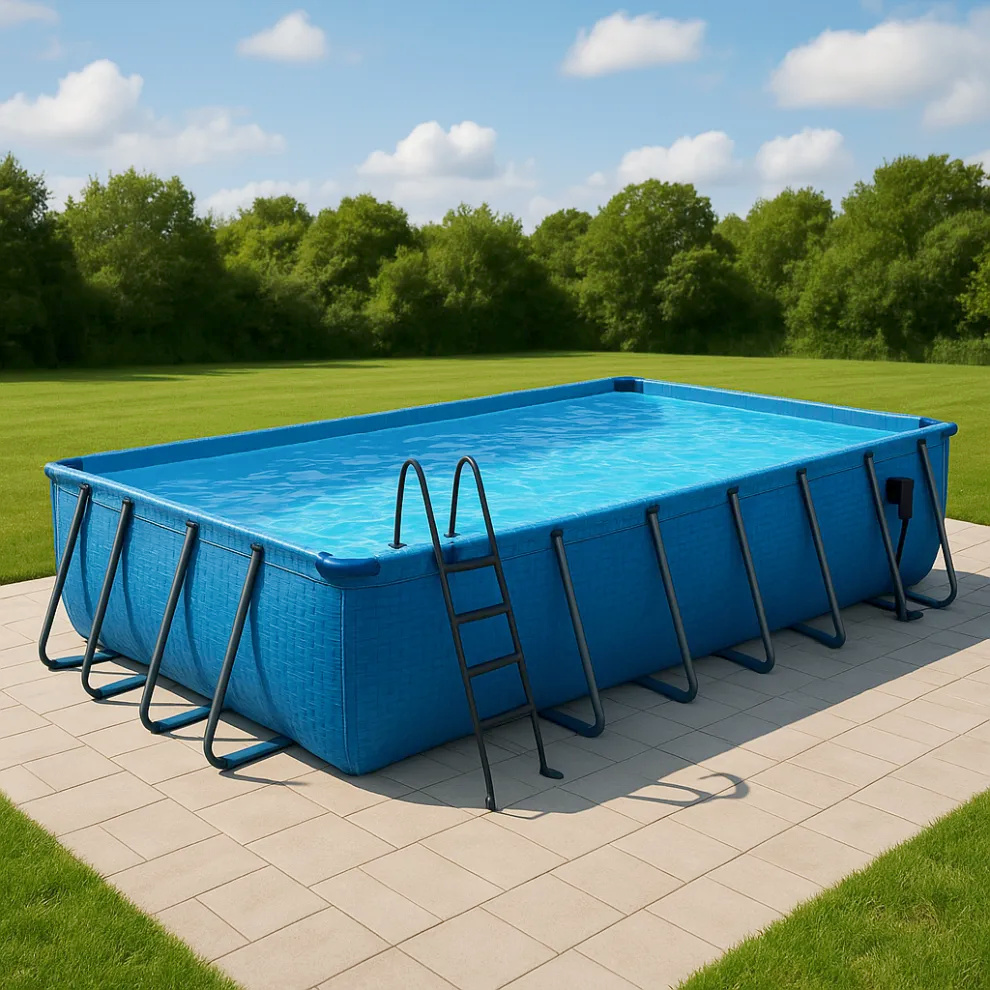 Rechteckiger Röhrenpool, tiefblauer rechteckiger Aufstellpool, tiefblau, Metall und PVC, Garten und Außenbereich, 549 x 274 x 122 cm kfhAWbn644jc