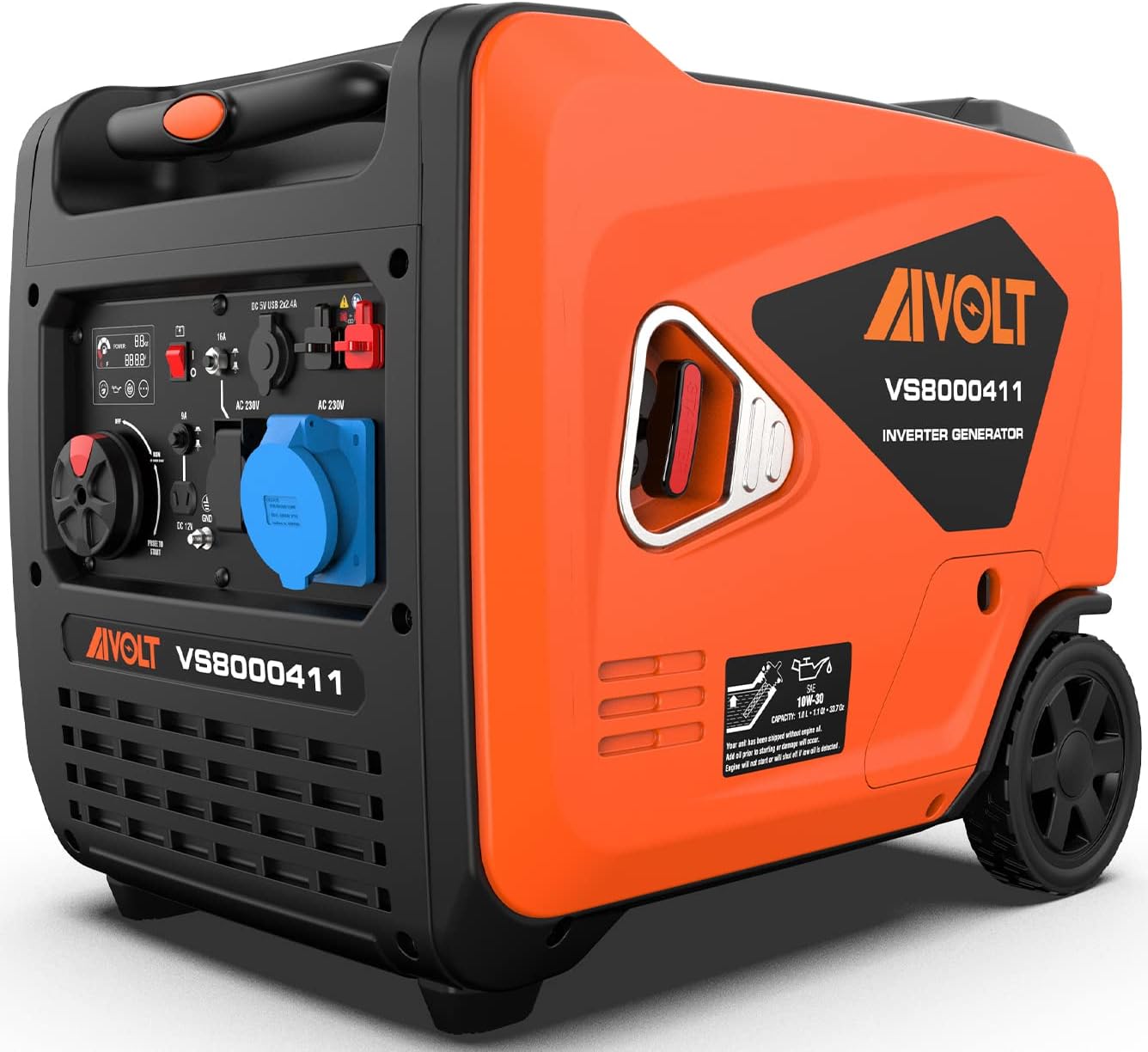 AIVOLT Leiser Benzin-Invertergenerator 1400 W mit Ausgängen AC 230 V/DC 12 V/USB Typ A und 2,5-Liter-Tank – Tragbar für Outdoor-Camping