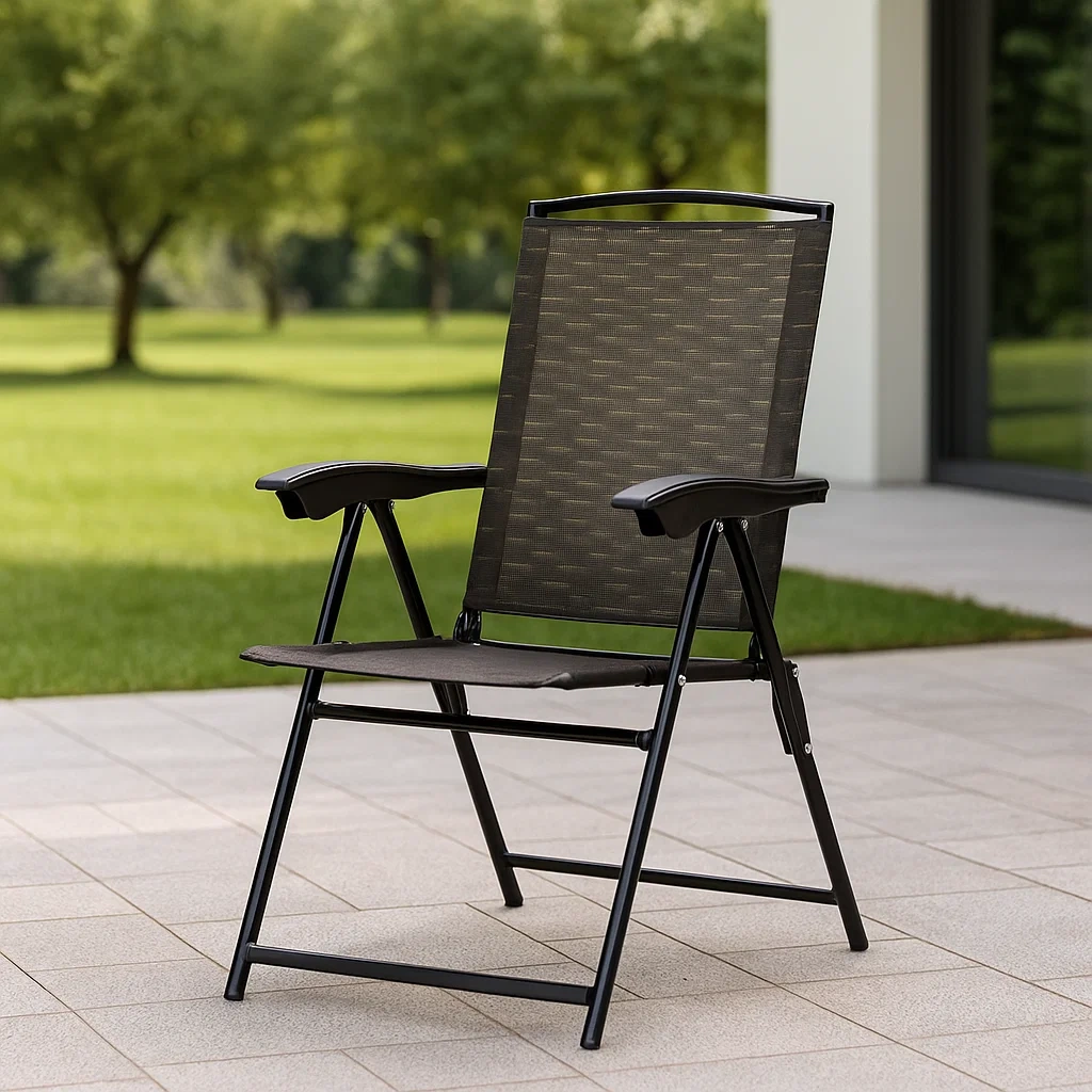 Chaise d'extérieur, noire, pliante en acier, pour usage extérieur, 68 x 53 x 90 cm