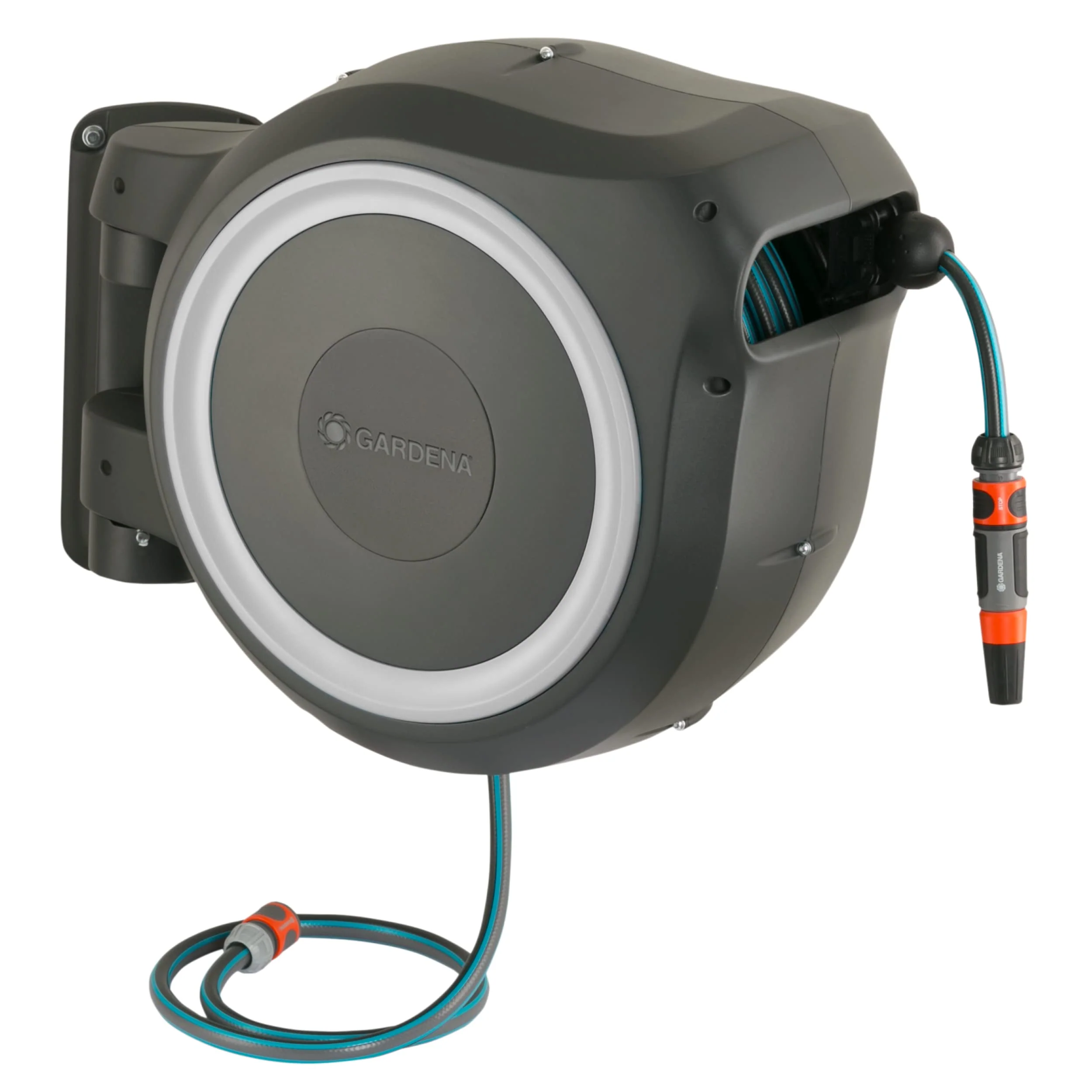 Gardena RollUp M/L Wand-Schlauchaufroller (Weiß) 2025, 25 m: Flexible Bewässerung für mittlere und große Gärten. Drehbarer Schlauchaufroller mit 25 m Schlauch und Montagezubehör (18622-20)