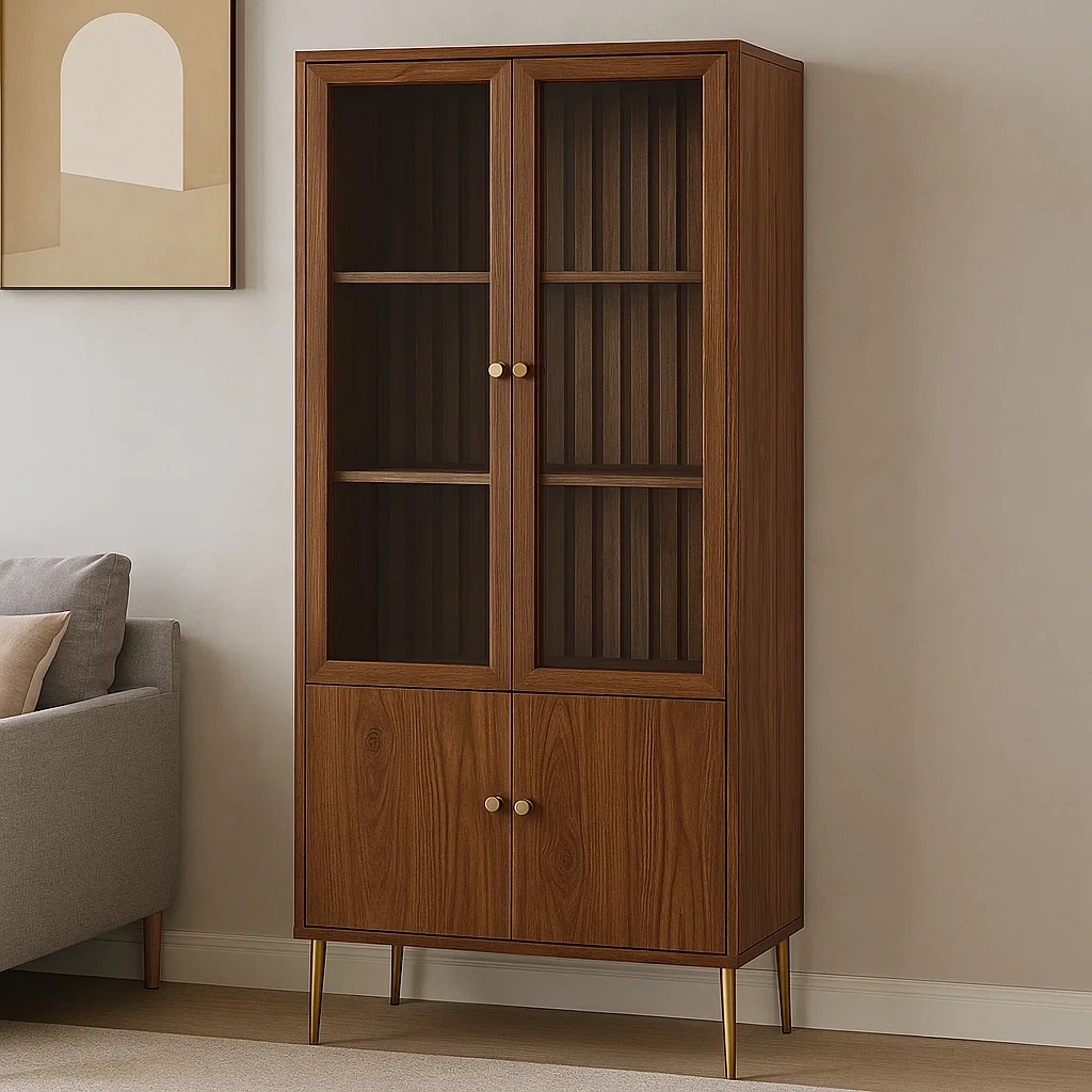 Vitrine en verre et bois à 3 étagères, en aggloméré marron, autoportante, pour salon ou bureau, 90 x 40 x 180 cm - zie1ODsokFdY