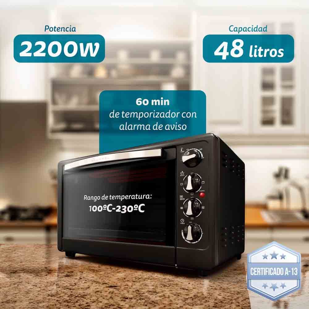48-Liter-Multifunktions-Elektro-Tischbackofen – HR-48RMrusti – 2200 W – Schwarz